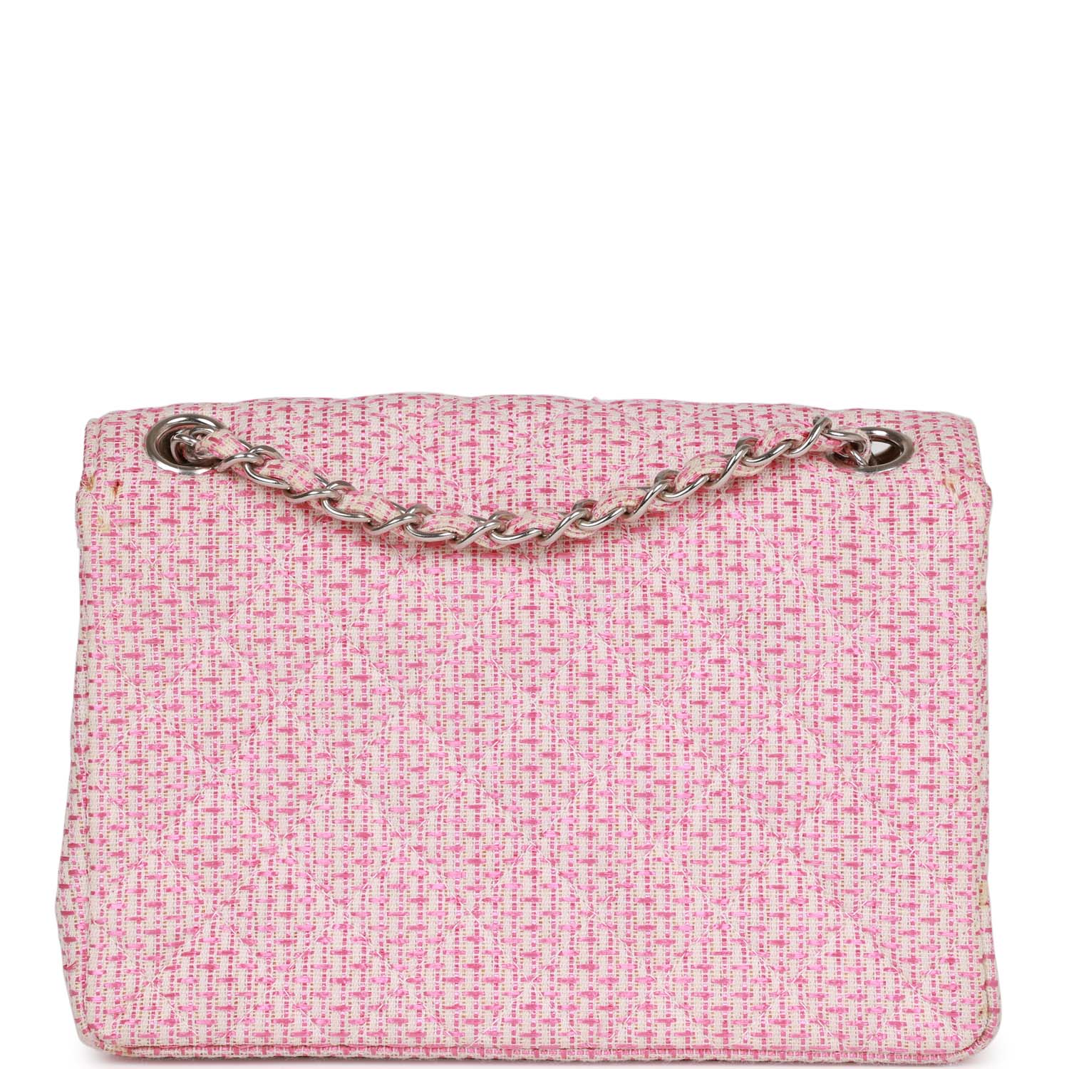   Chanel Classic Mini Flap Bag Pink Tweed Silver Hardware