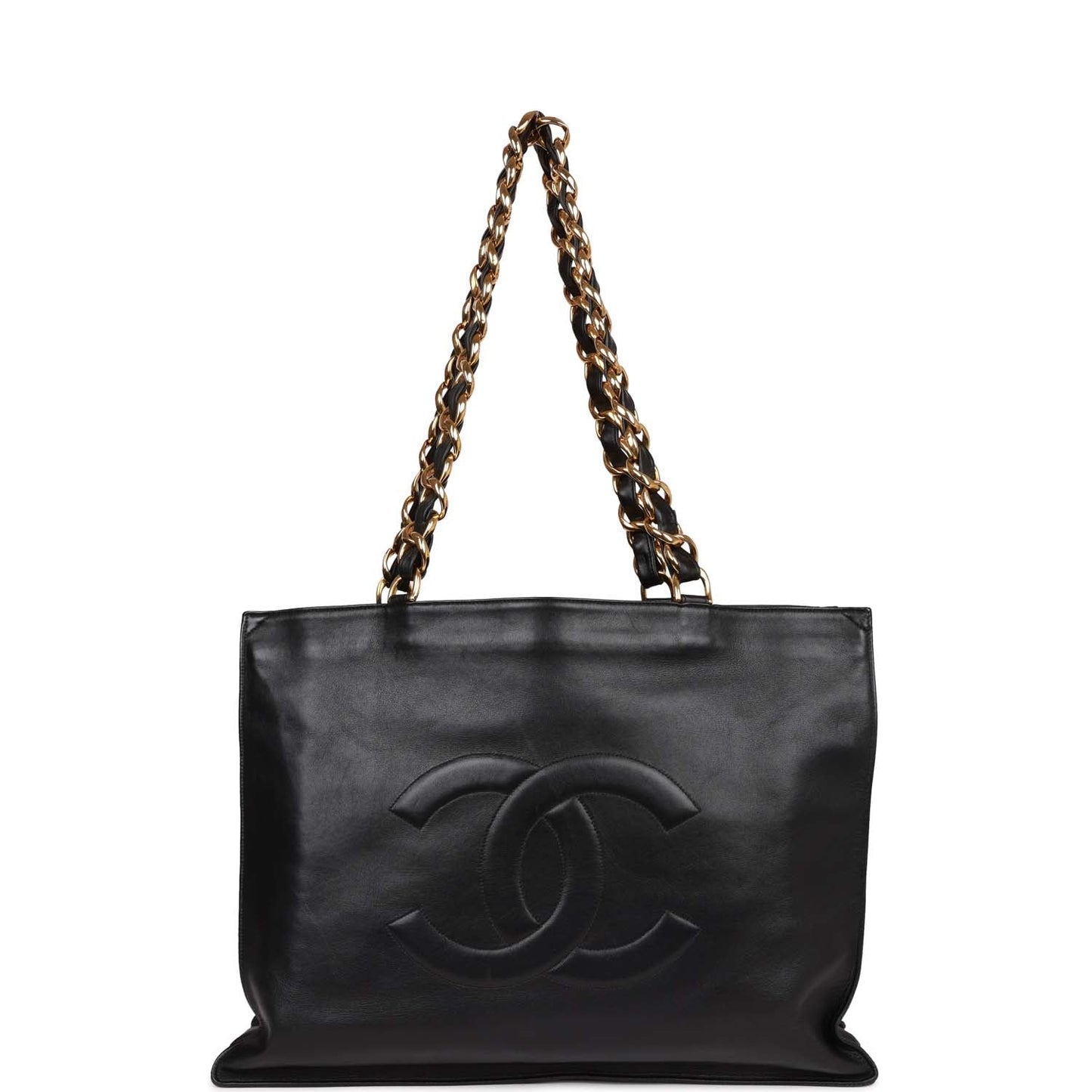   Chanel CC Chain Shopping Tote Bag Black Lambskin Gold Hardware