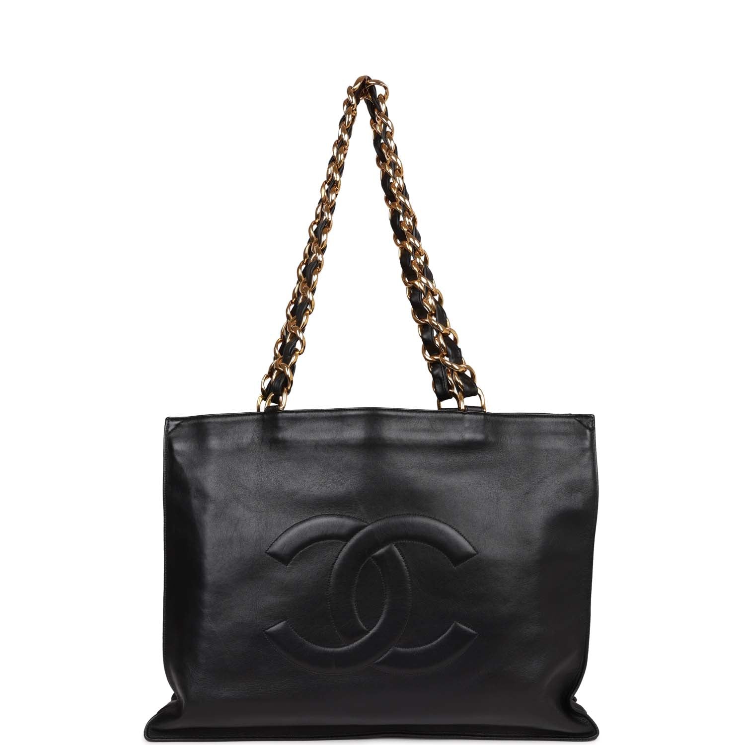   Chanel CC Chain Shopping Tote Bag Black Lambskin Gold Hardware