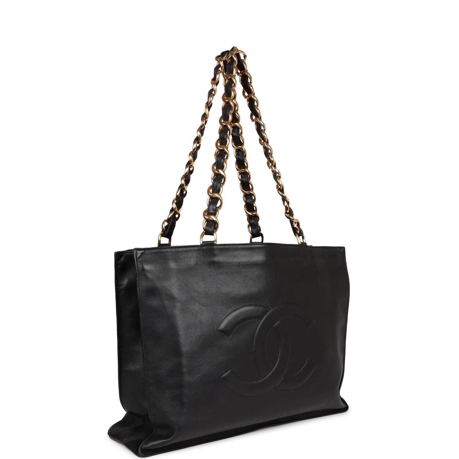   Chanel CC Chain Shopping Tote Bag Black Lambskin Gold Hardware