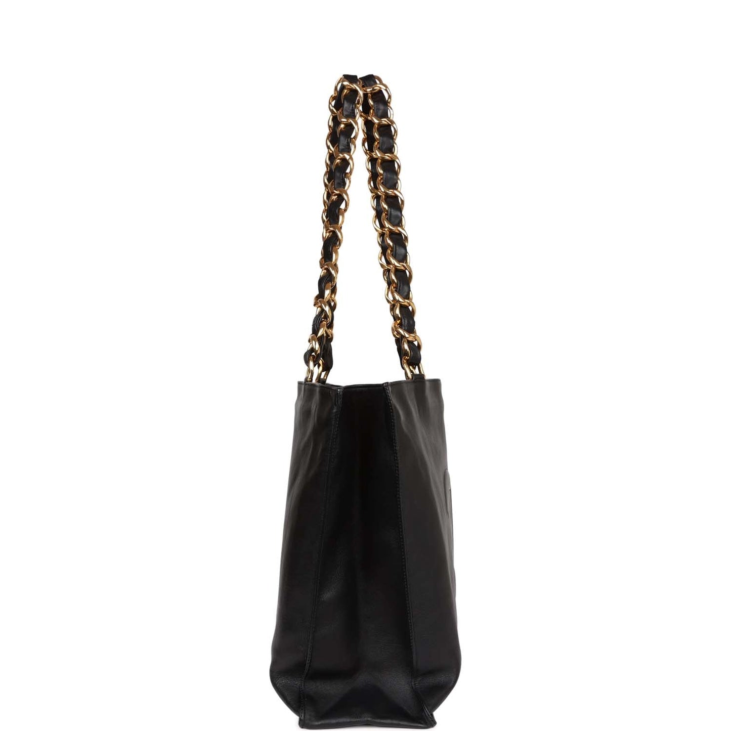   Chanel CC Chain Shopping Tote Bag Black Lambskin Gold Hardware
