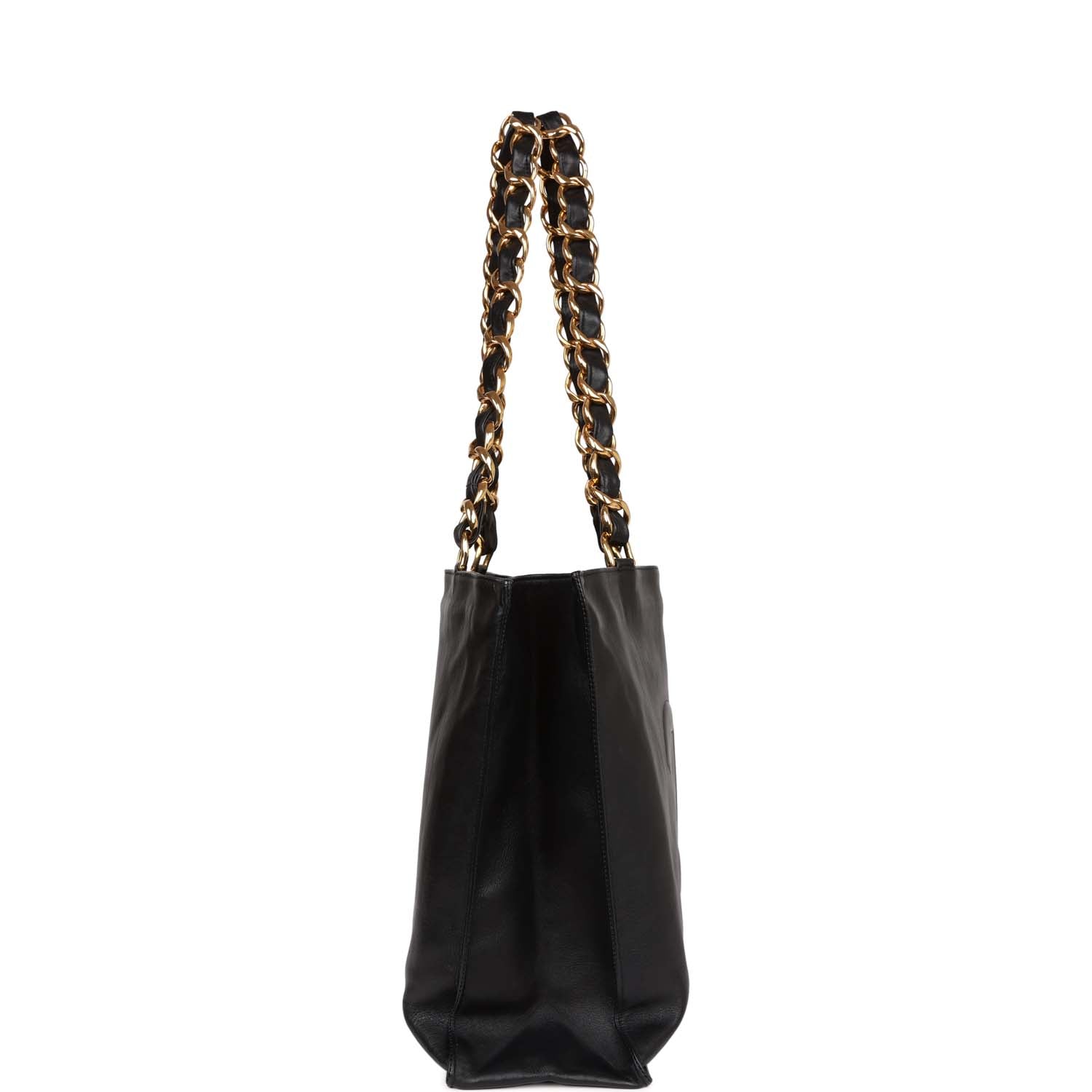   Chanel CC Chain Shopping Tote Bag Black Lambskin Gold Hardware