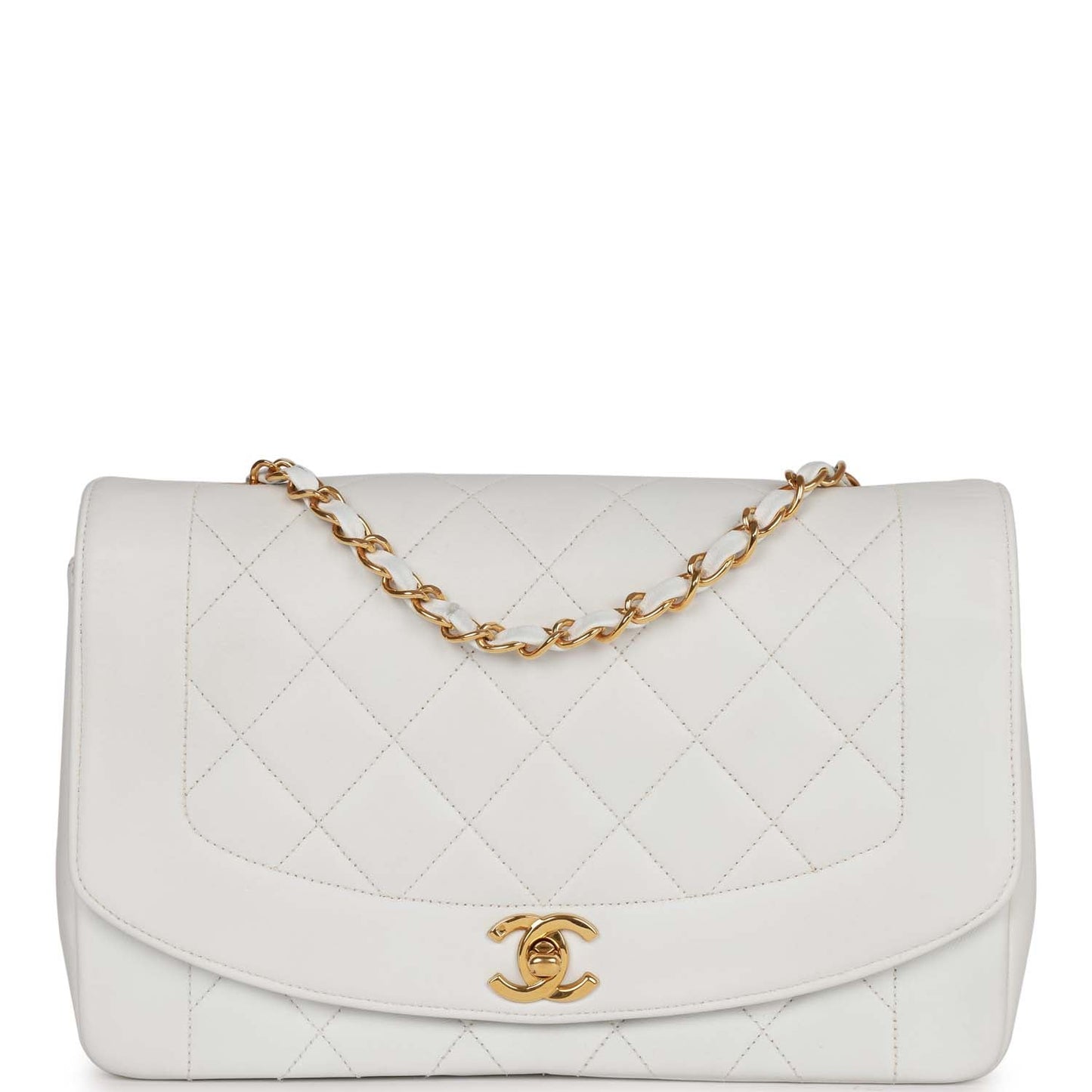   Chanel Medium Diana Flap Bag White Lambskin Gold Hardware