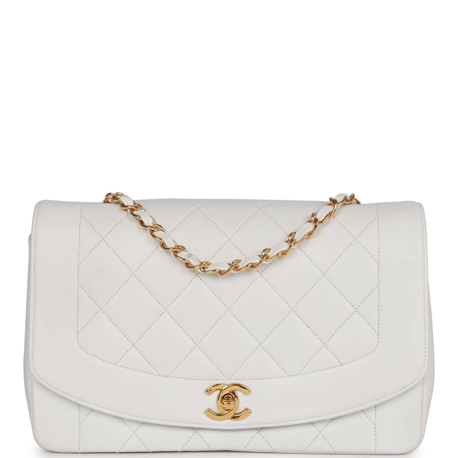   Chanel Medium Diana Flap Bag White Lambskin Gold Hardware