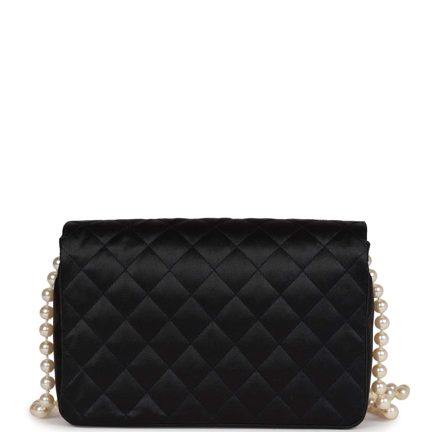   Chanel Gripoix Pearl Chain Bag Black Satin Gold Hardware