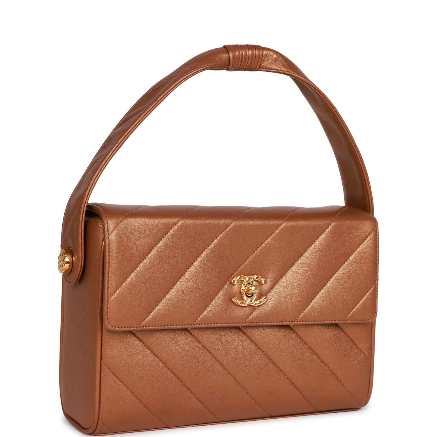   Chanel Flap Bag Bronze Diagonal Quilted Calfskin Gold Hardware