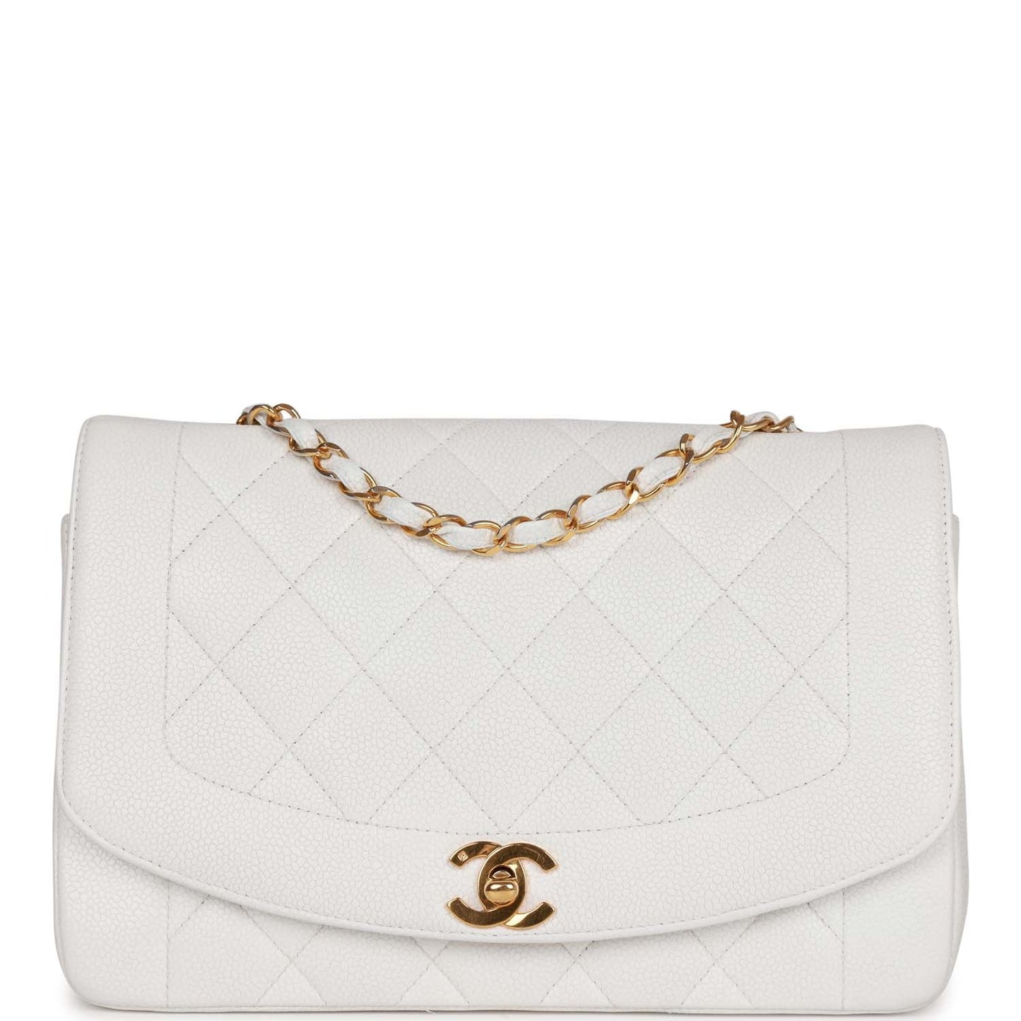   Chanel Medium Diana Flap Bag White Caviar Gold Hardware