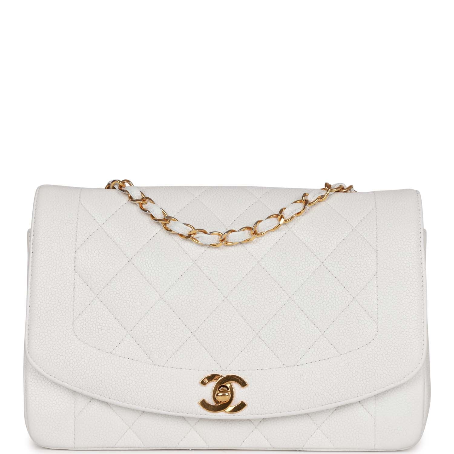   Chanel Medium Diana Flap Bag White Caviar Gold Hardware