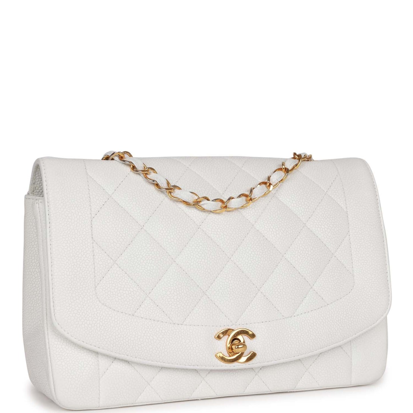   Chanel Medium Diana Flap Bag White Caviar Gold Hardware