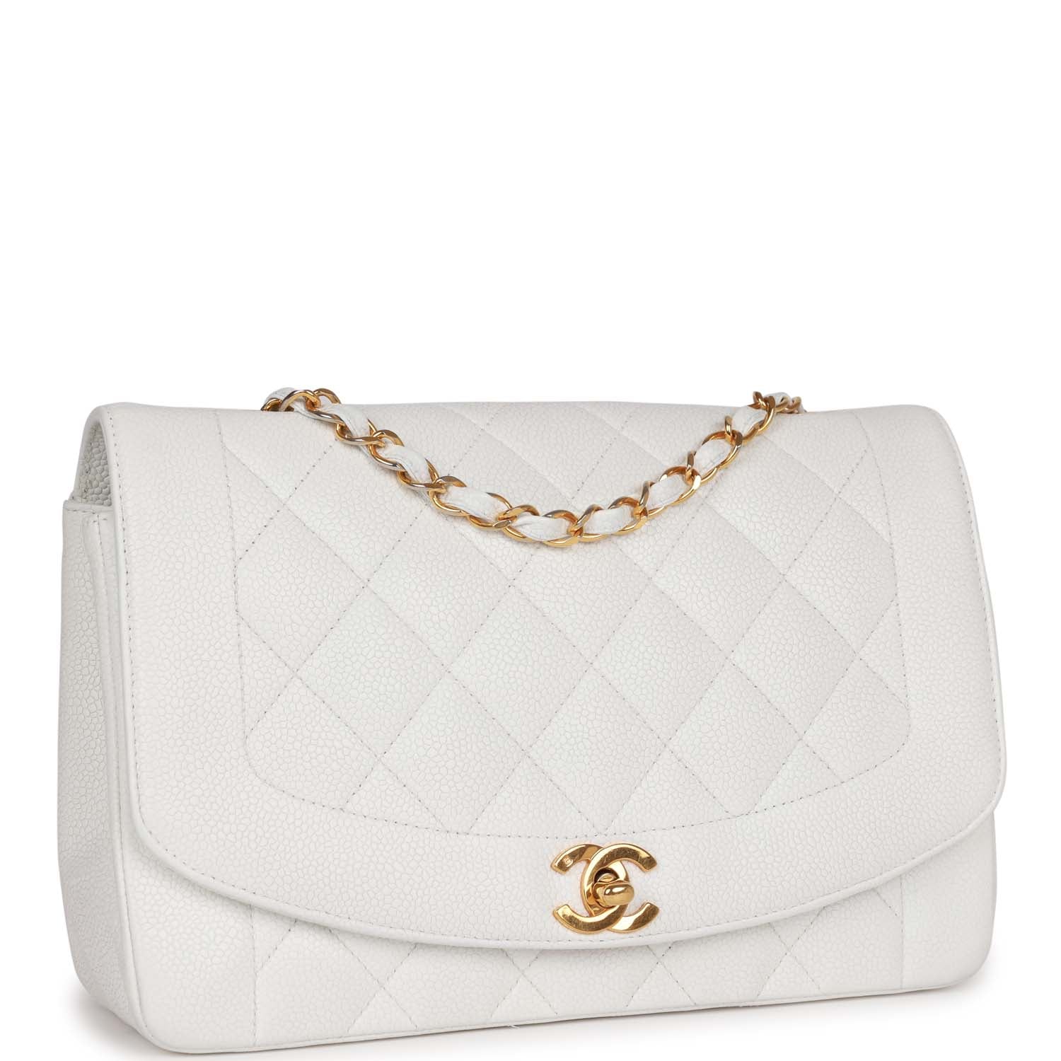   Chanel Medium Diana Flap Bag White Caviar Gold Hardware