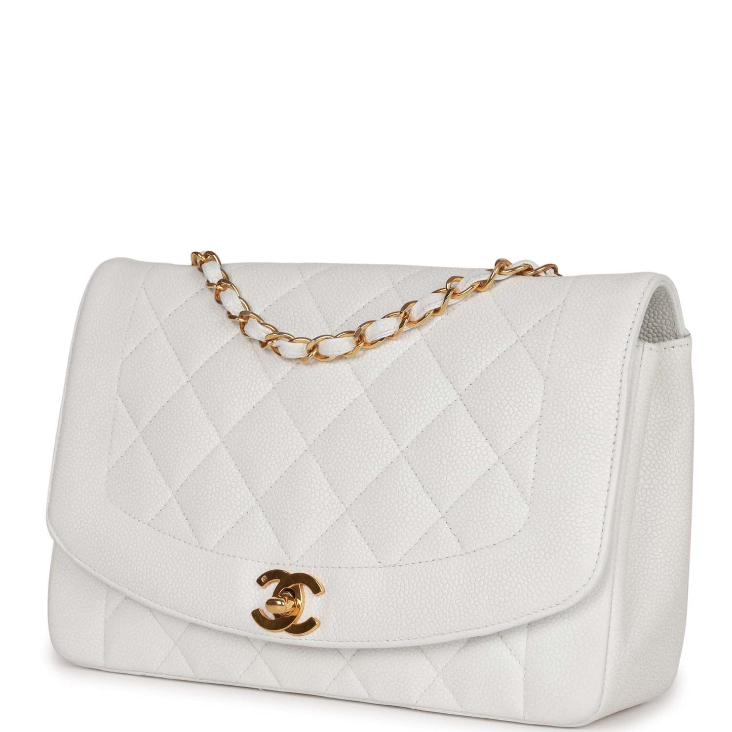   Chanel Medium Diana Flap Bag White Caviar Gold Hardware