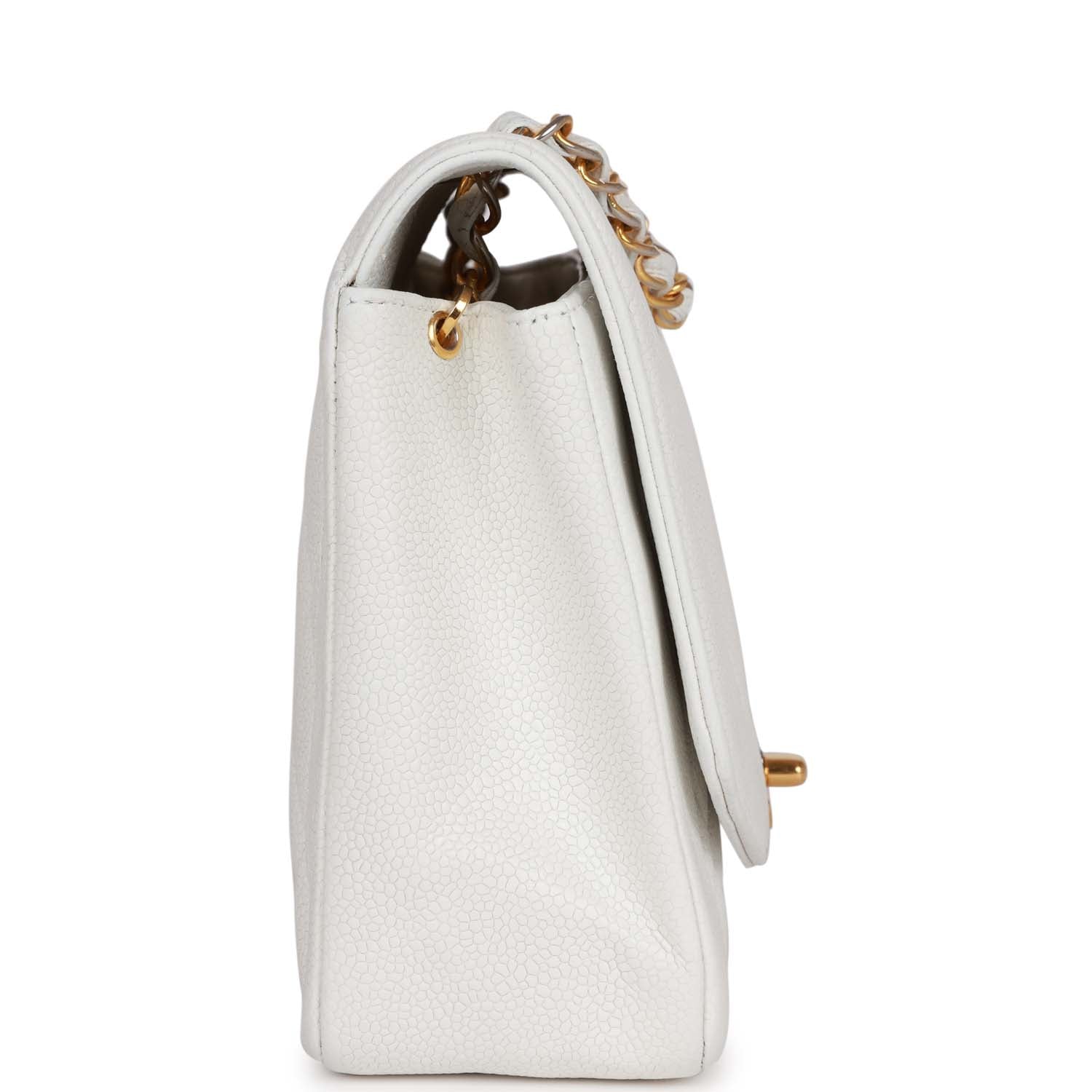   Chanel Medium Diana Flap Bag White Caviar Gold Hardware