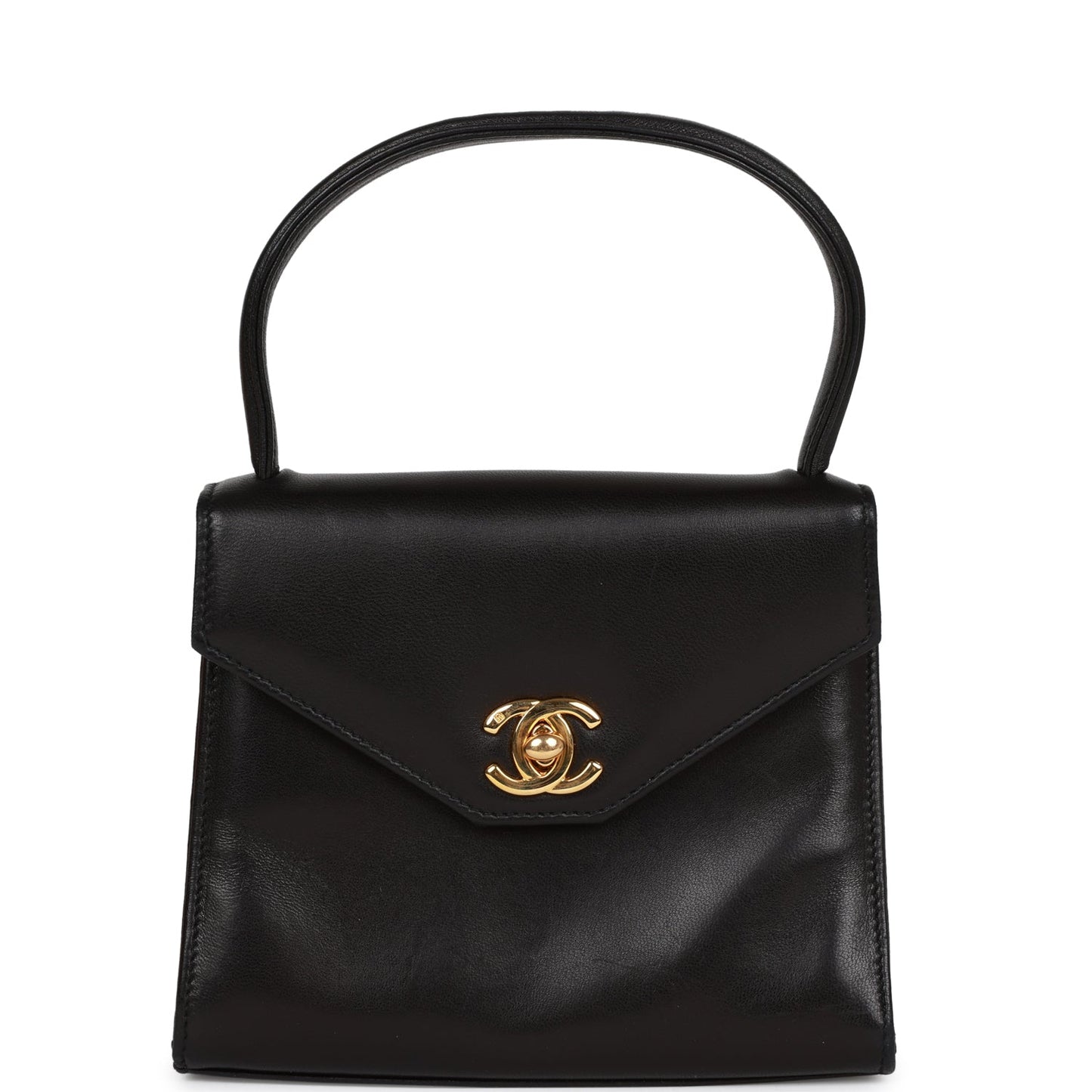   Chanel Flap Bag with Top Handle Black Lambskin Gold Hardware
