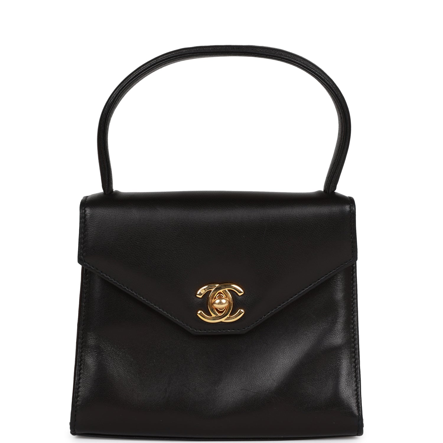   Chanel Flap Bag with Top Handle Black Lambskin Gold Hardware