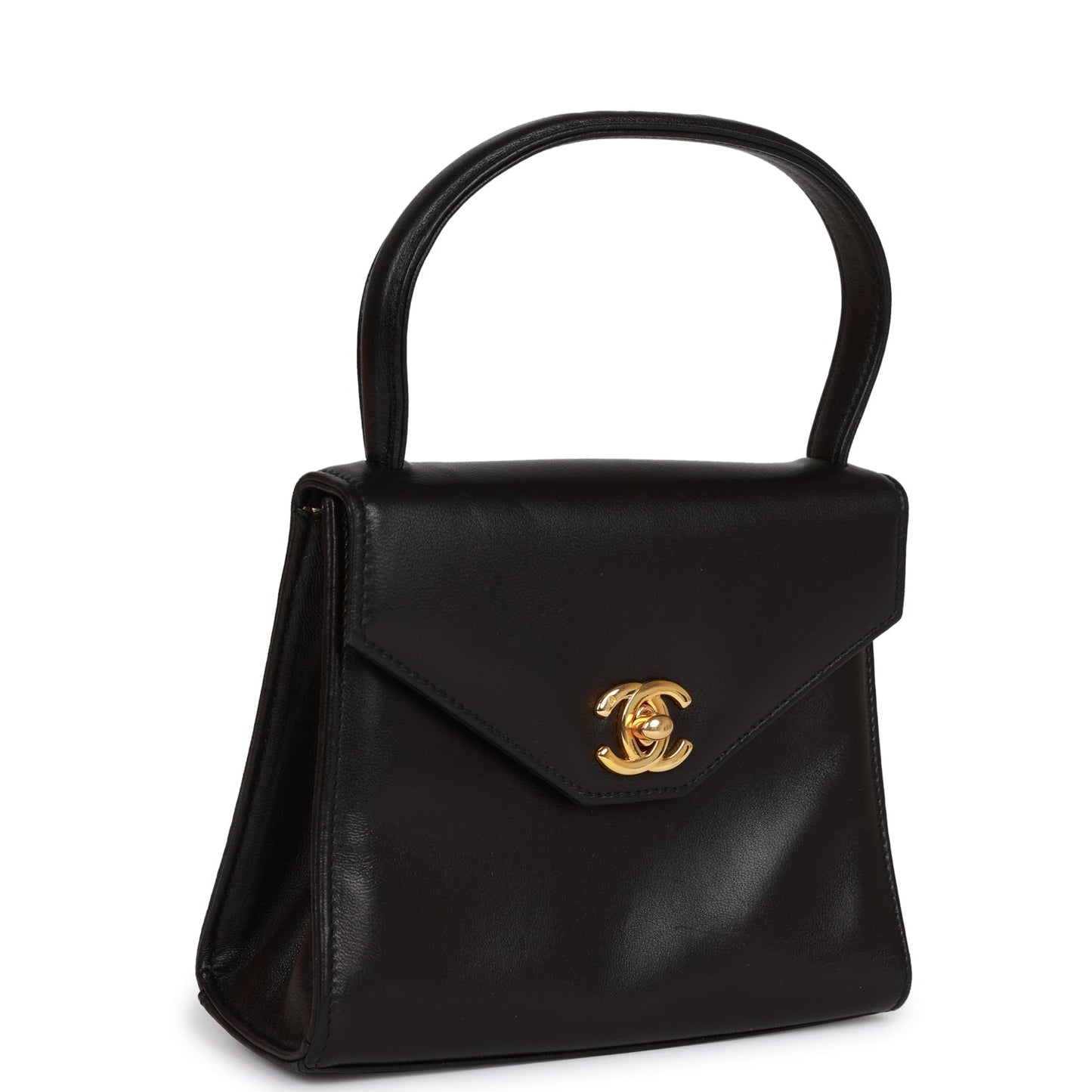  Chanel Flap Bag with Top Handle Black Lambskin Gold Hardware