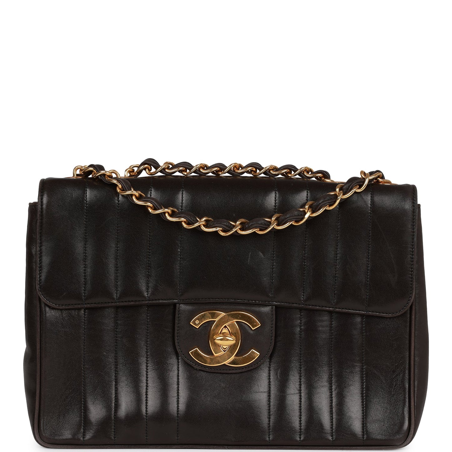   Chanel Mademoiselle Jumbo Single Flap Black Lambskin Gold Hardware