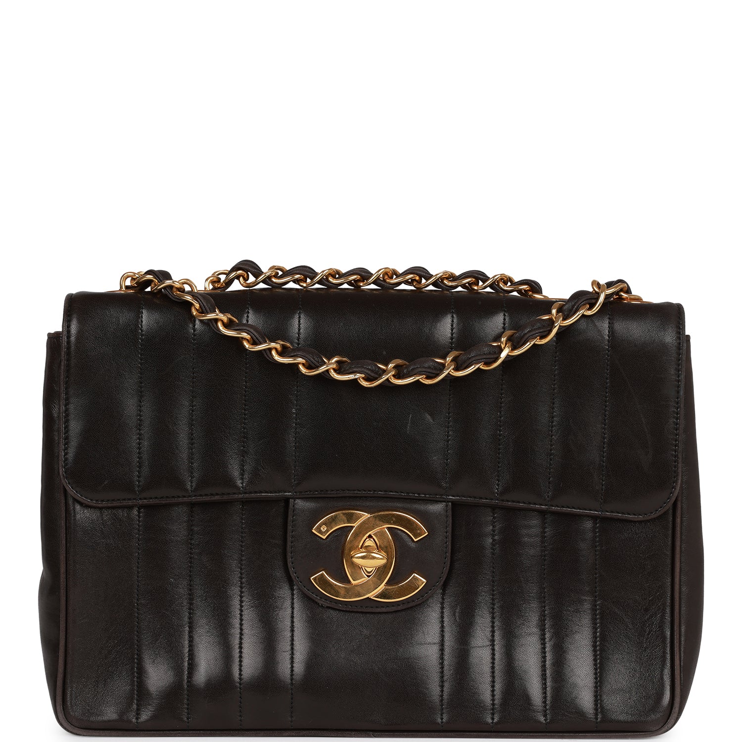   Chanel Mademoiselle Jumbo Single Flap Black Lambskin Gold Hardware
