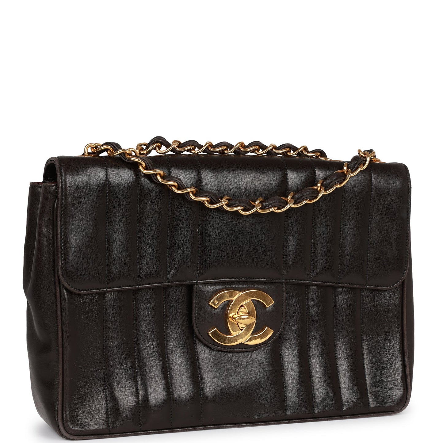   Chanel Mademoiselle Jumbo Single Flap Black Lambskin Gold Hardware