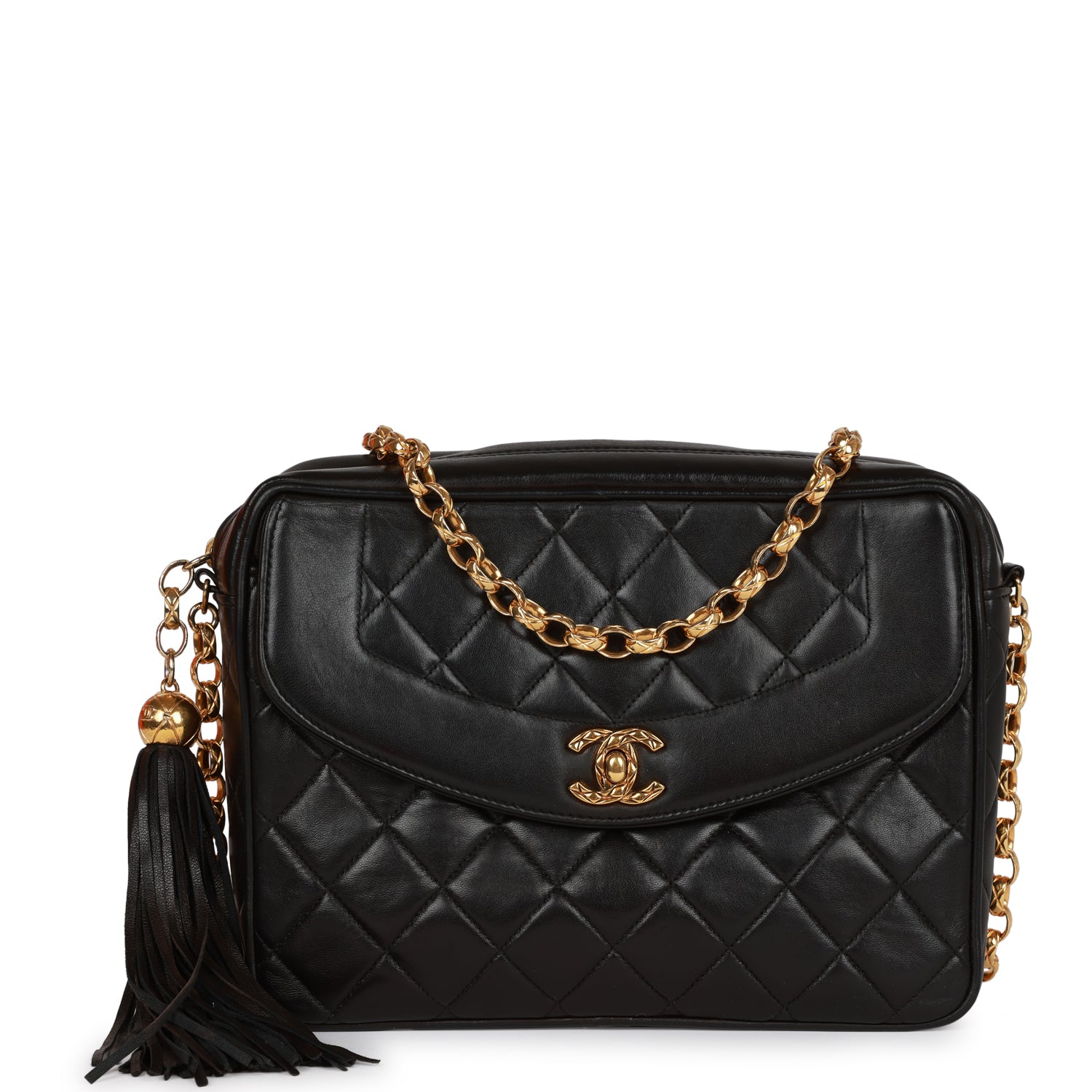   Chanel Small Diana Fringe Camera Bag Black Lambskin Gold Hardware