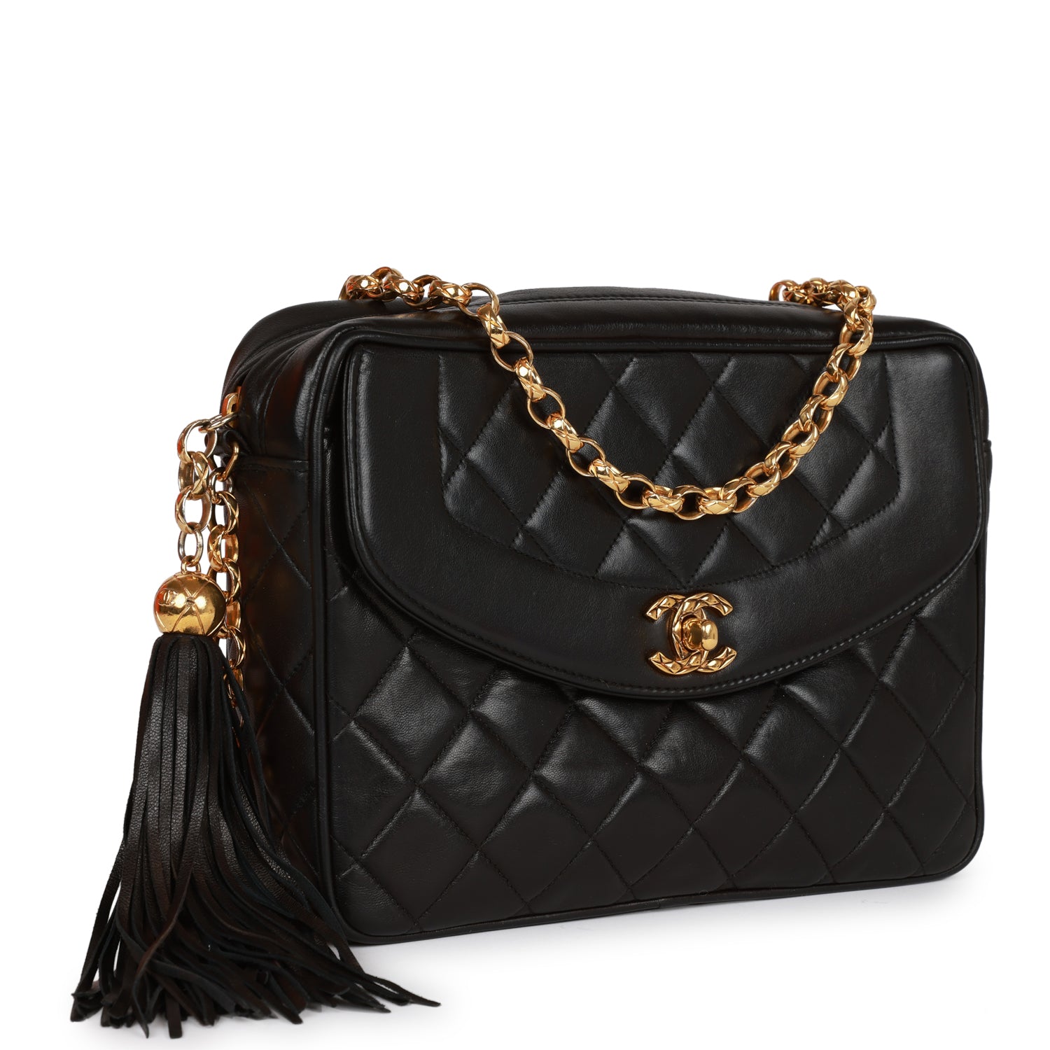   Chanel Small Diana Fringe Camera Bag Black Lambskin Gold Hardware
