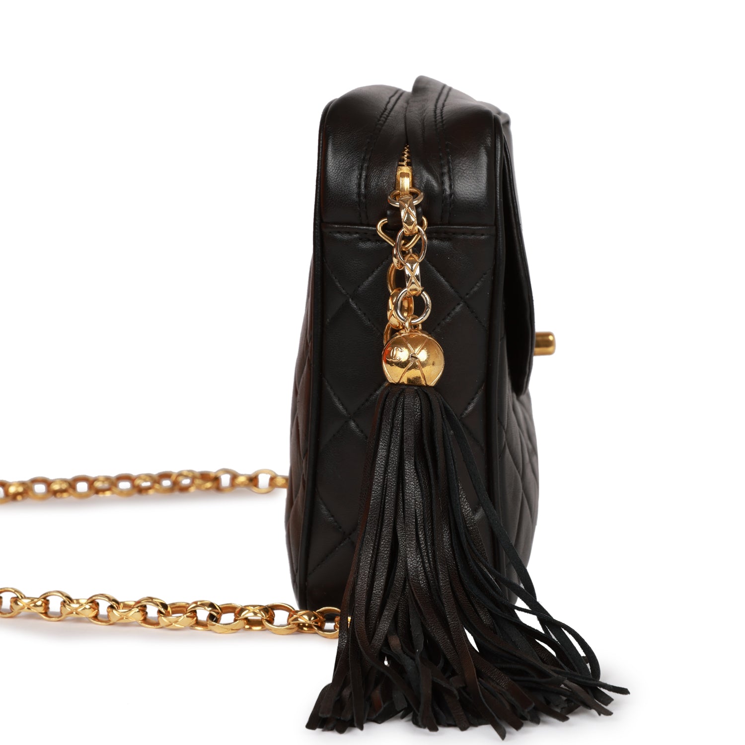   Chanel Small Diana Fringe Camera Bag Black Lambskin Gold Hardware