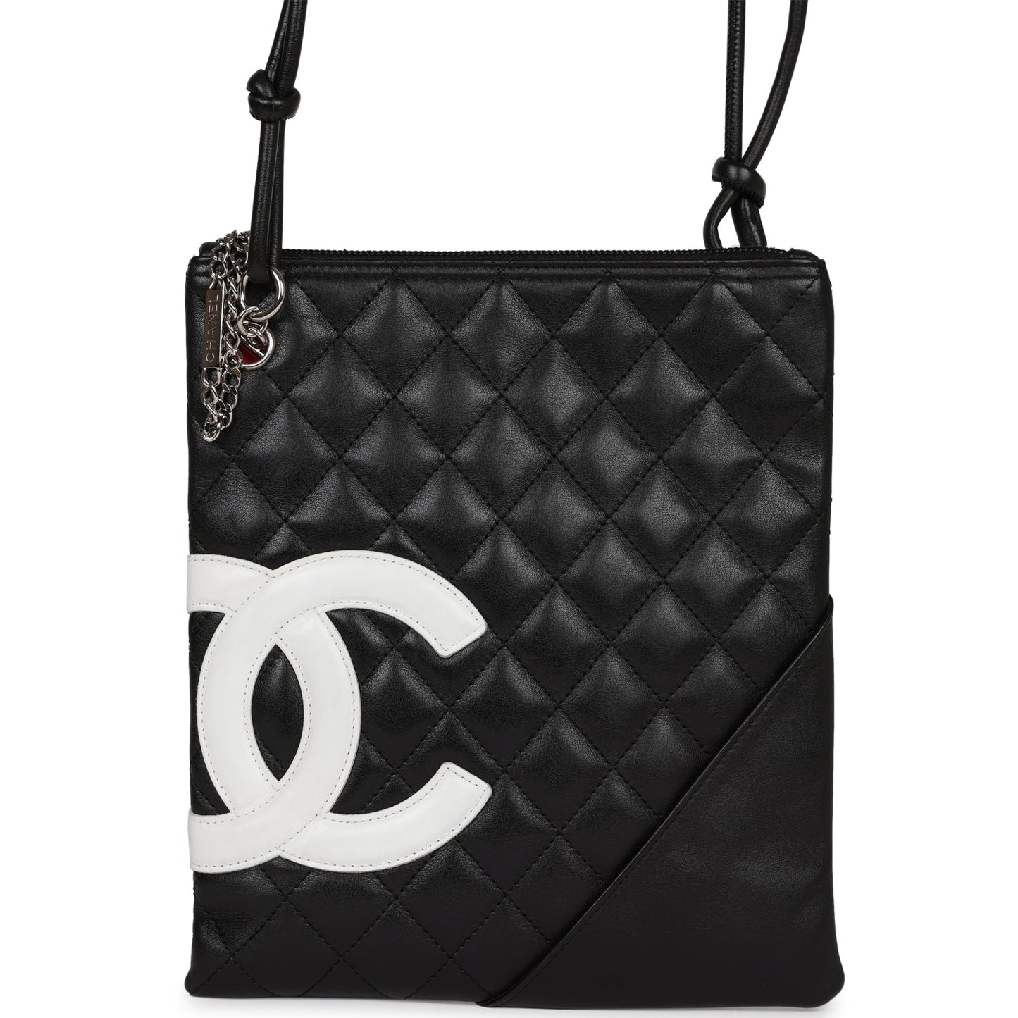 Chanel Cambon Flat Messenger Black and White Lambskin Silver Hardware