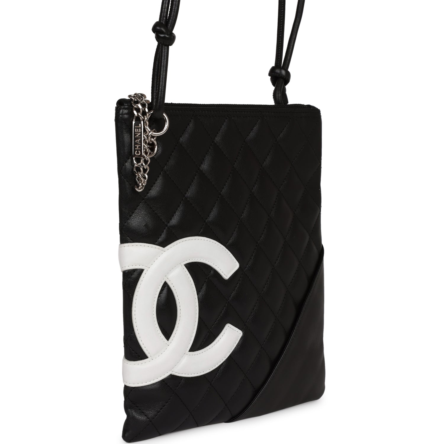 Chanel Cambon Flat Messenger Black And White Lambskin Silver Hardware