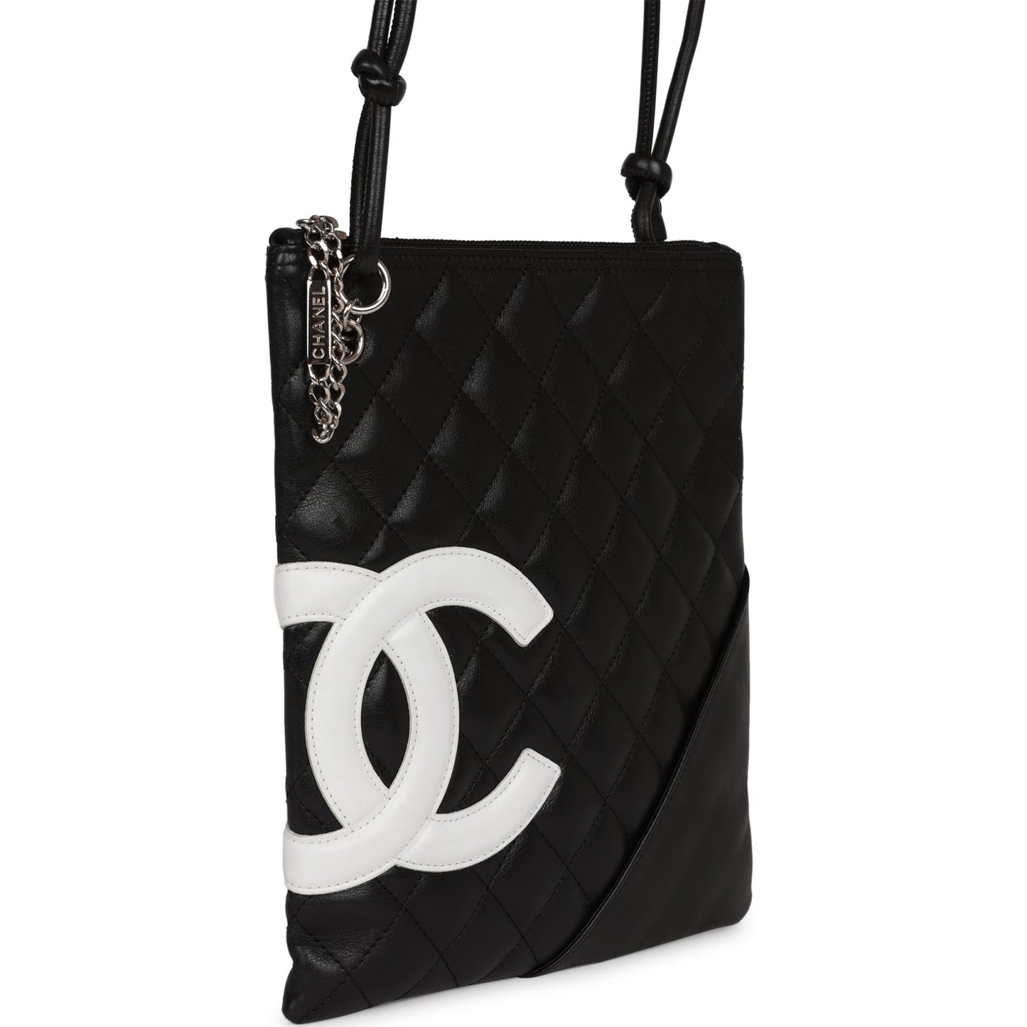 Chanel Cambon Flat Messenger Black and White Lambskin Silver Hardware for Women