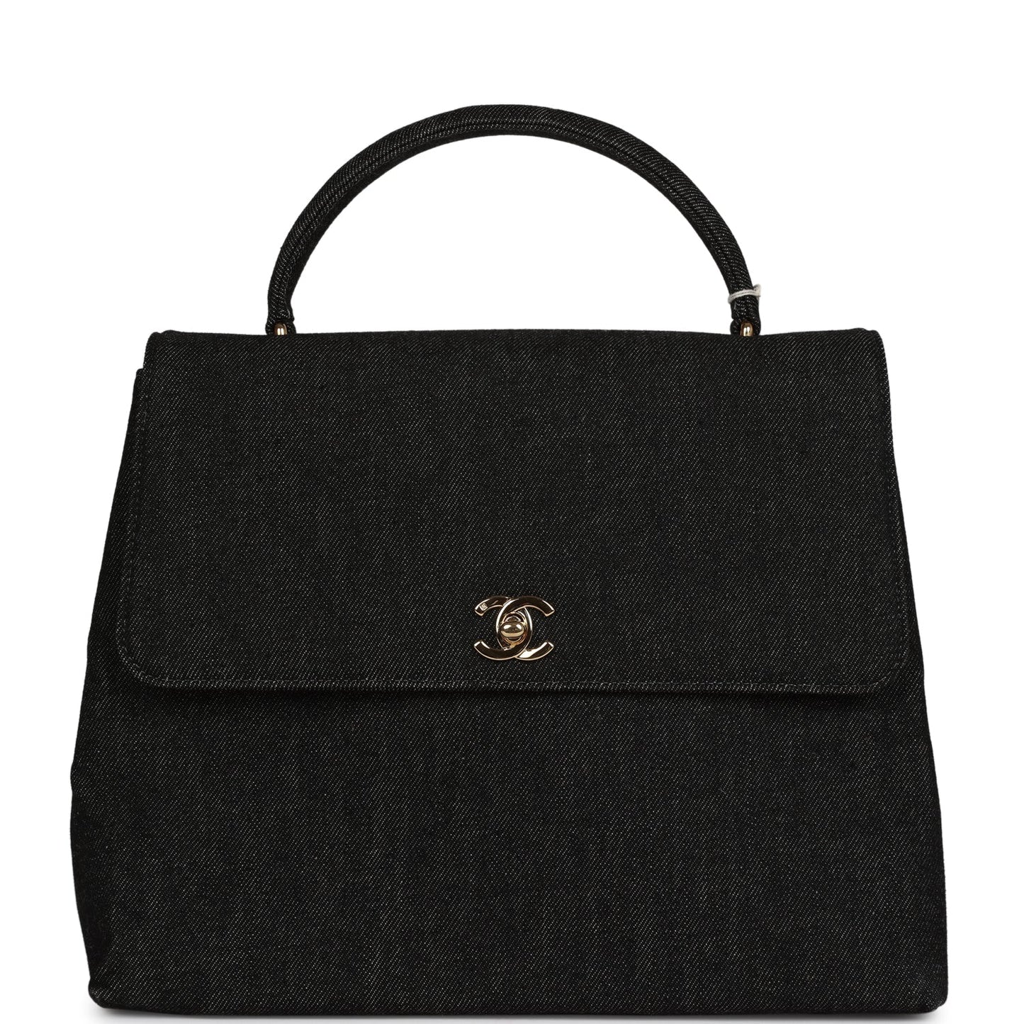  Chanel Kelly Top Handle Bag Black Denim Gold Hardware