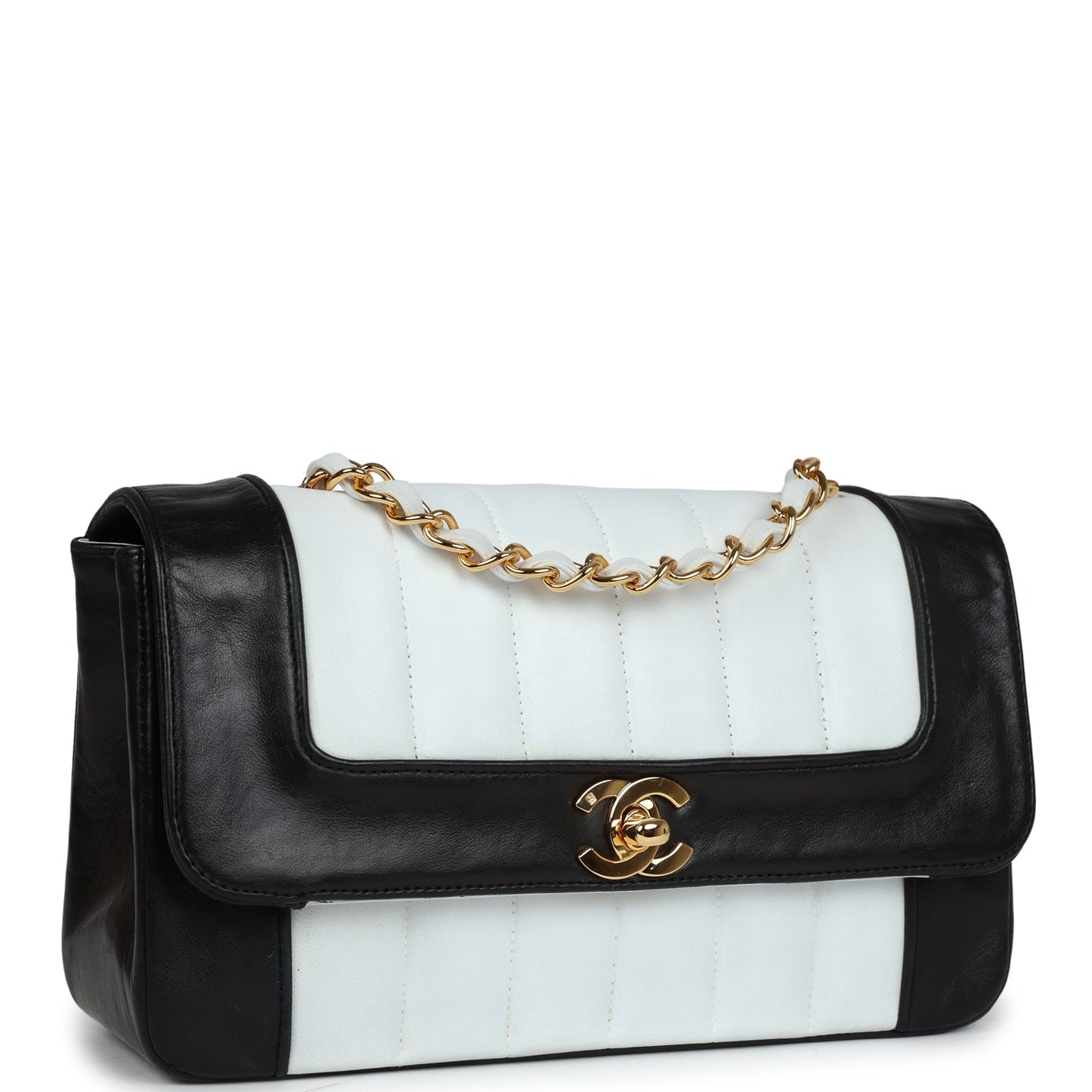 Chanel Small Mademoiselle Flap White And Navy Lambskin Gold Hardware Bag