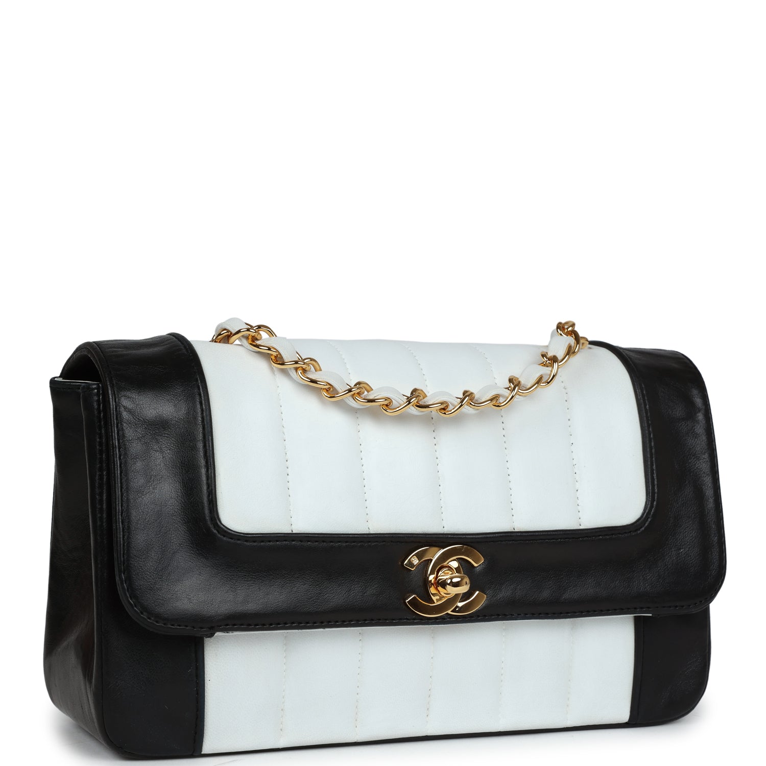 Chanel Small Mademoiselle Flap White And Navy Lambskin Gold Hardware Bag