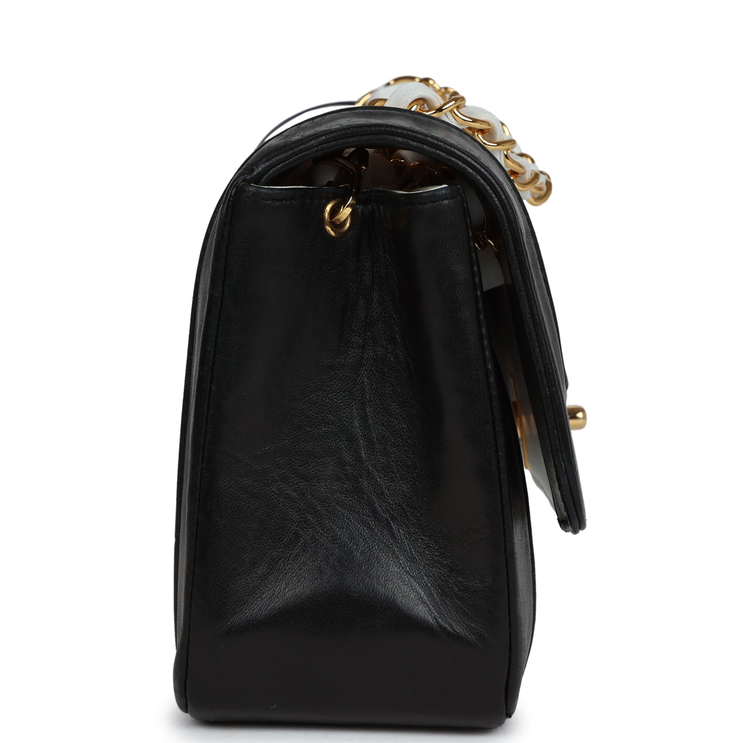 Chanel Small Mademoiselle Flap White And Navy Lambskin Gold Hardware Bag