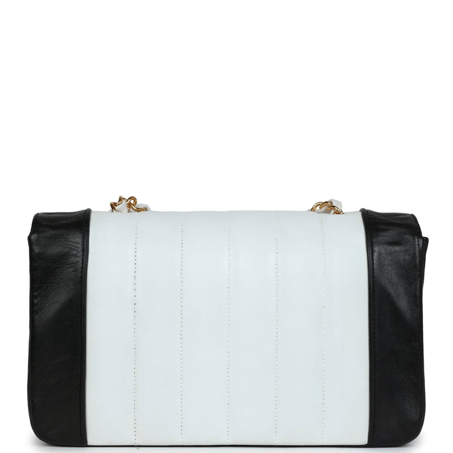 Chanel Small Mademoiselle Flap White and Navy Lambskin Gold Hardware
