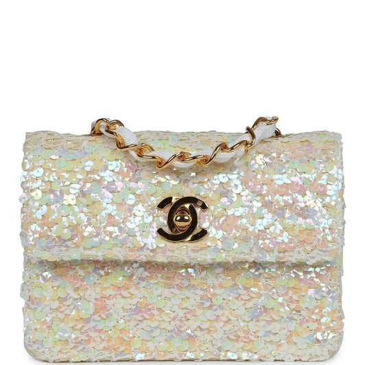 Chanel Micro Half Flap Iridescent Ivory Sequin Gold Hardware