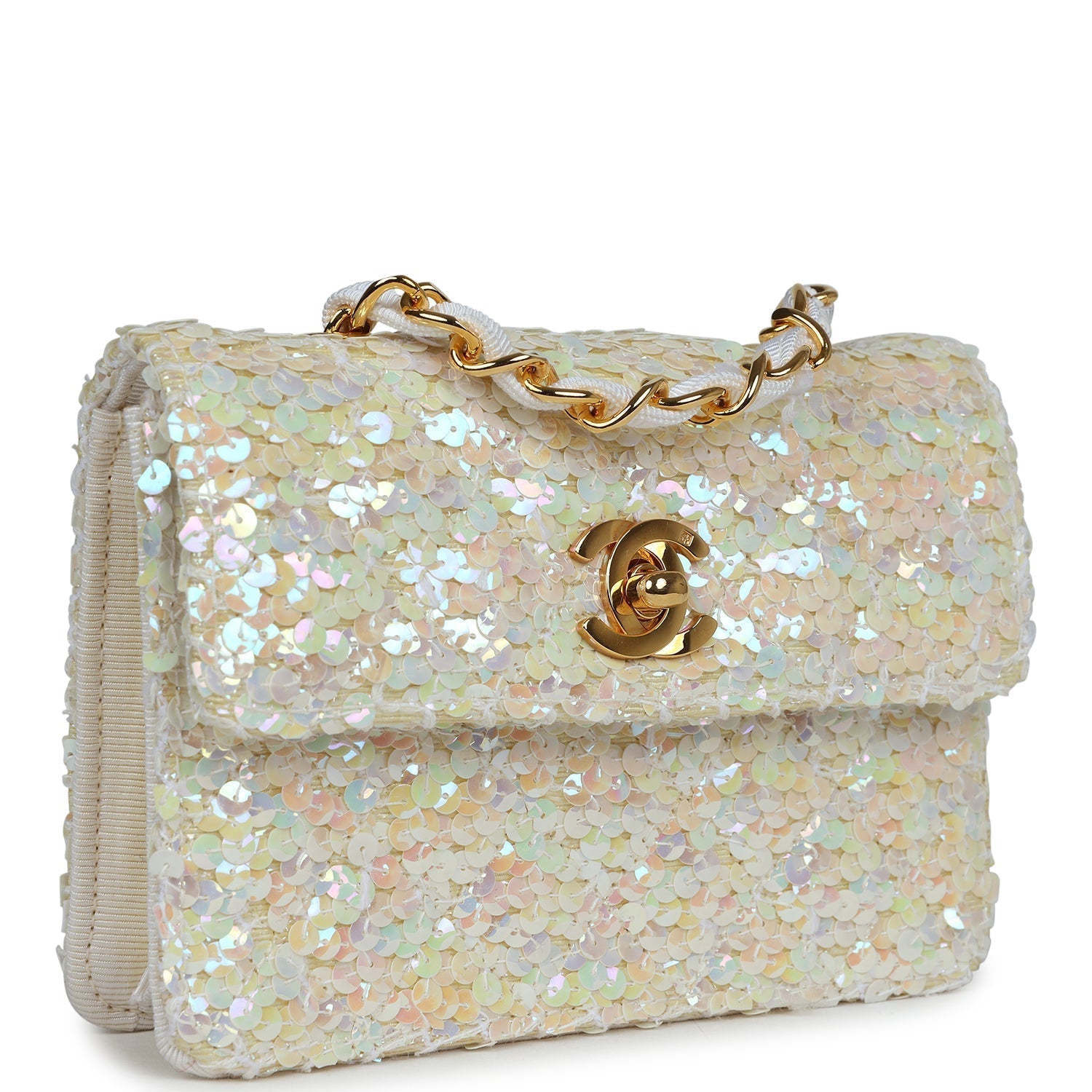 Chanel Micro Half Flap Iridescent Ivory Sequin Gold Hardware Bag