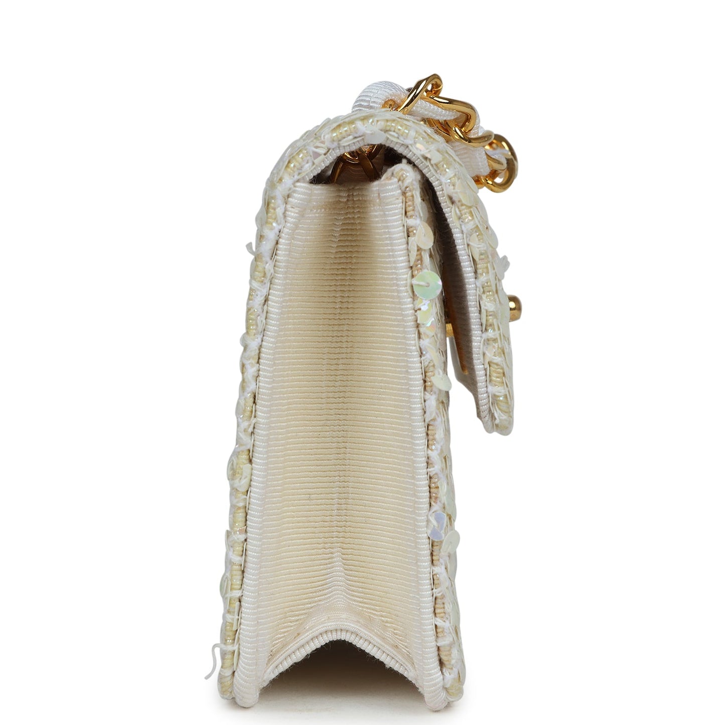 Chanel Micro Half Flap Iridescent Ivory Sequin Gold Hardware