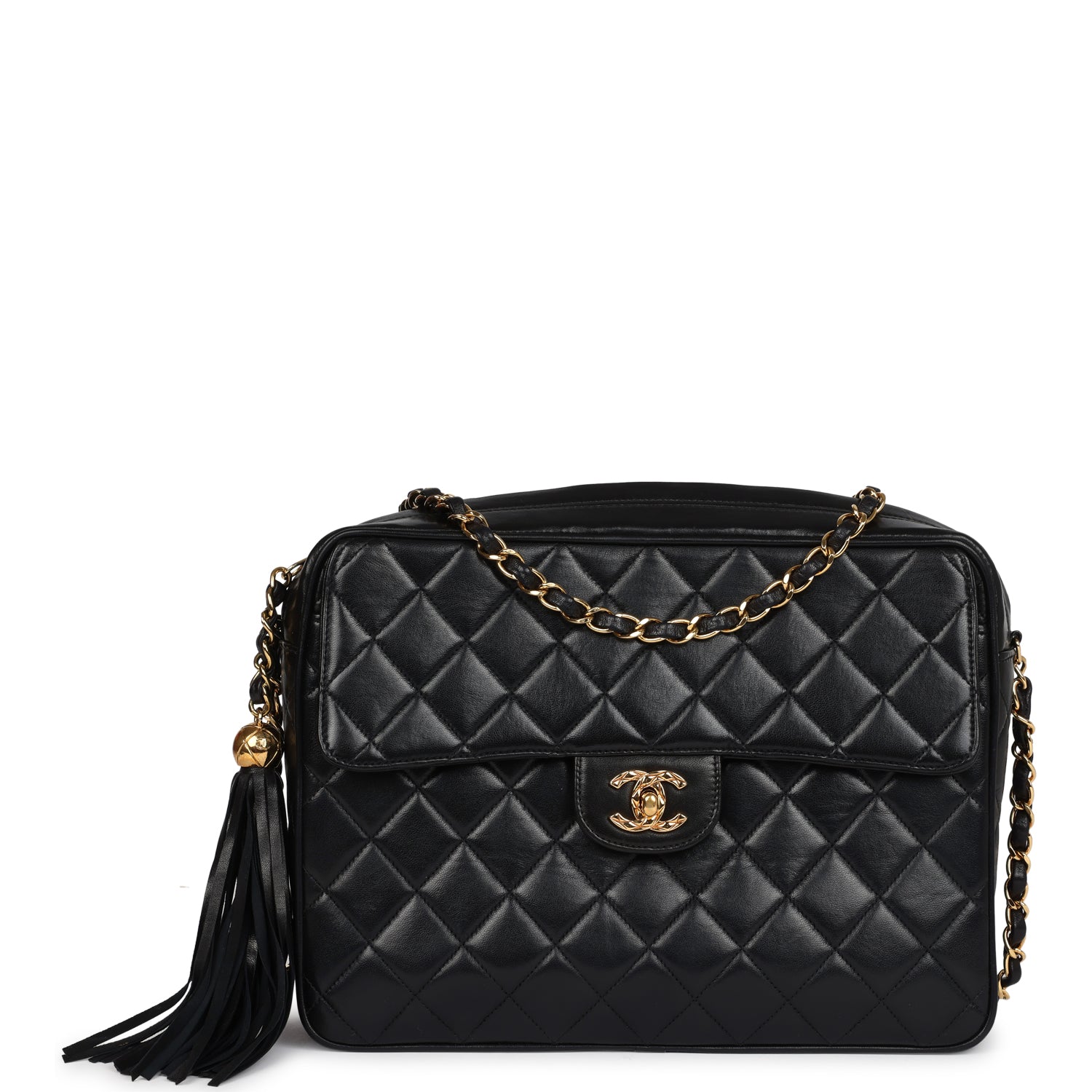 Chanel Front Pocket Camera Bag Black Lambskin Gold Hardware