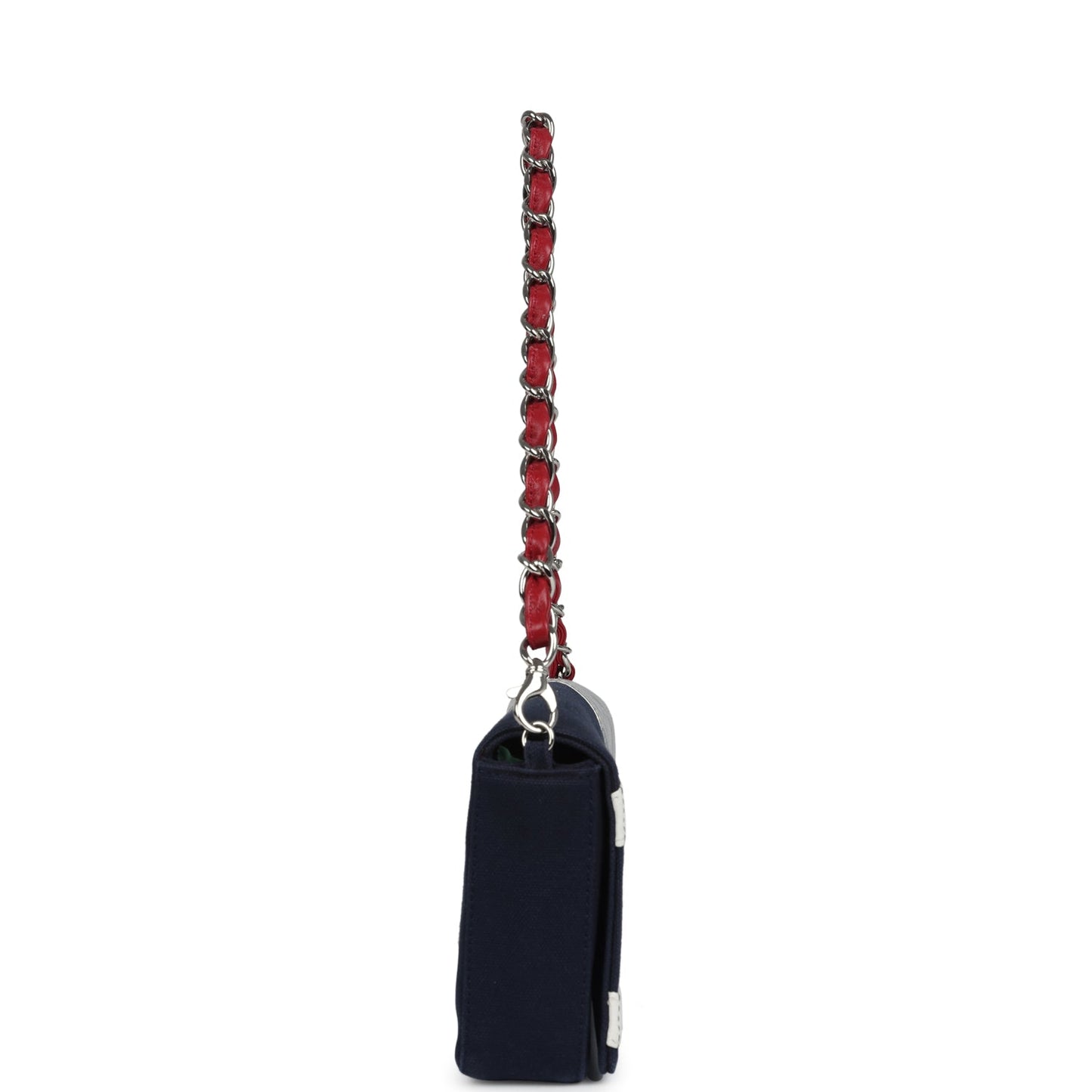   Chanel N0.5 Chain Shoulder Bag Navy, Silver, Red Canvas Silver Hardware