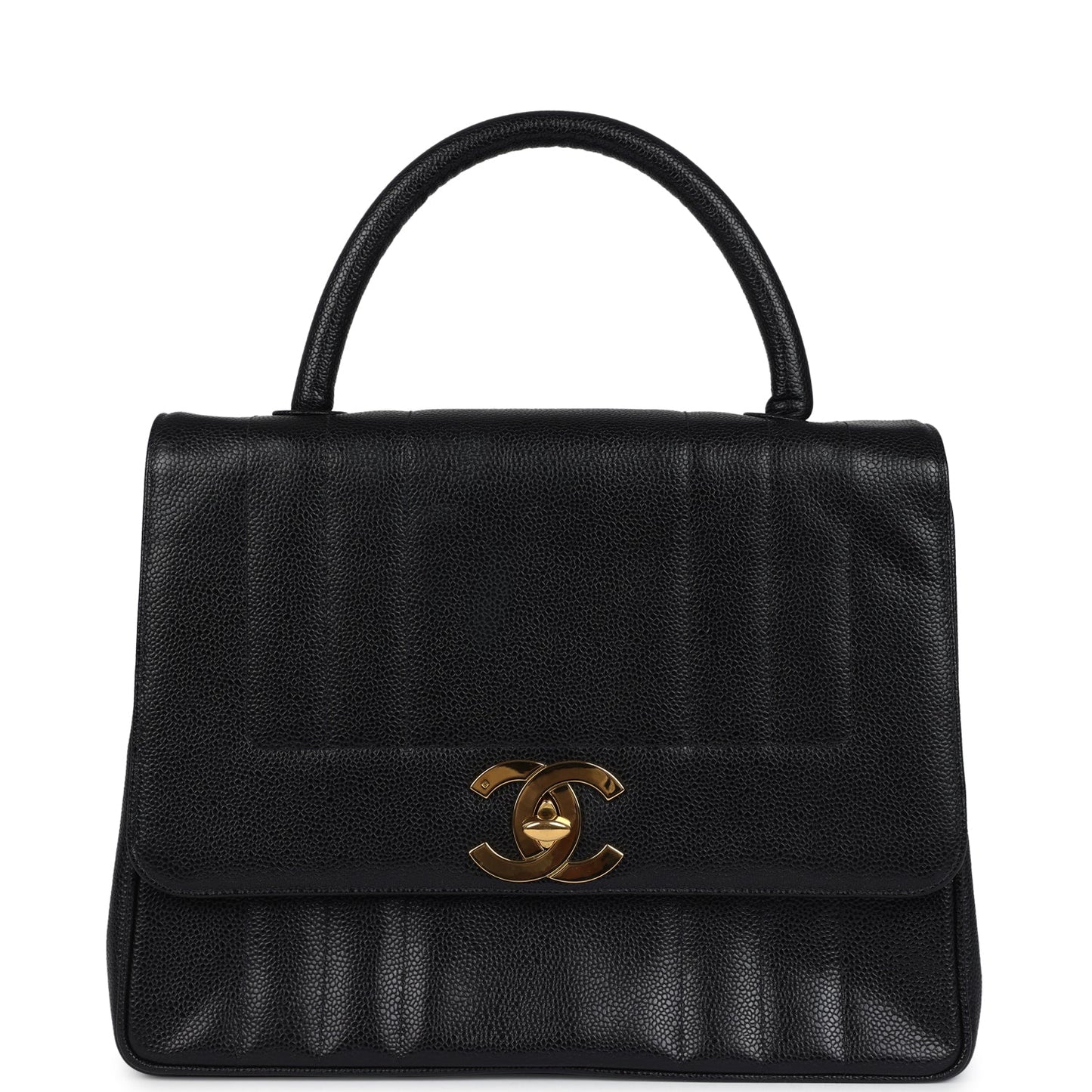   Chanel Vertical Stripe Kelly Flap Bag Black Caviar Gold Hardware