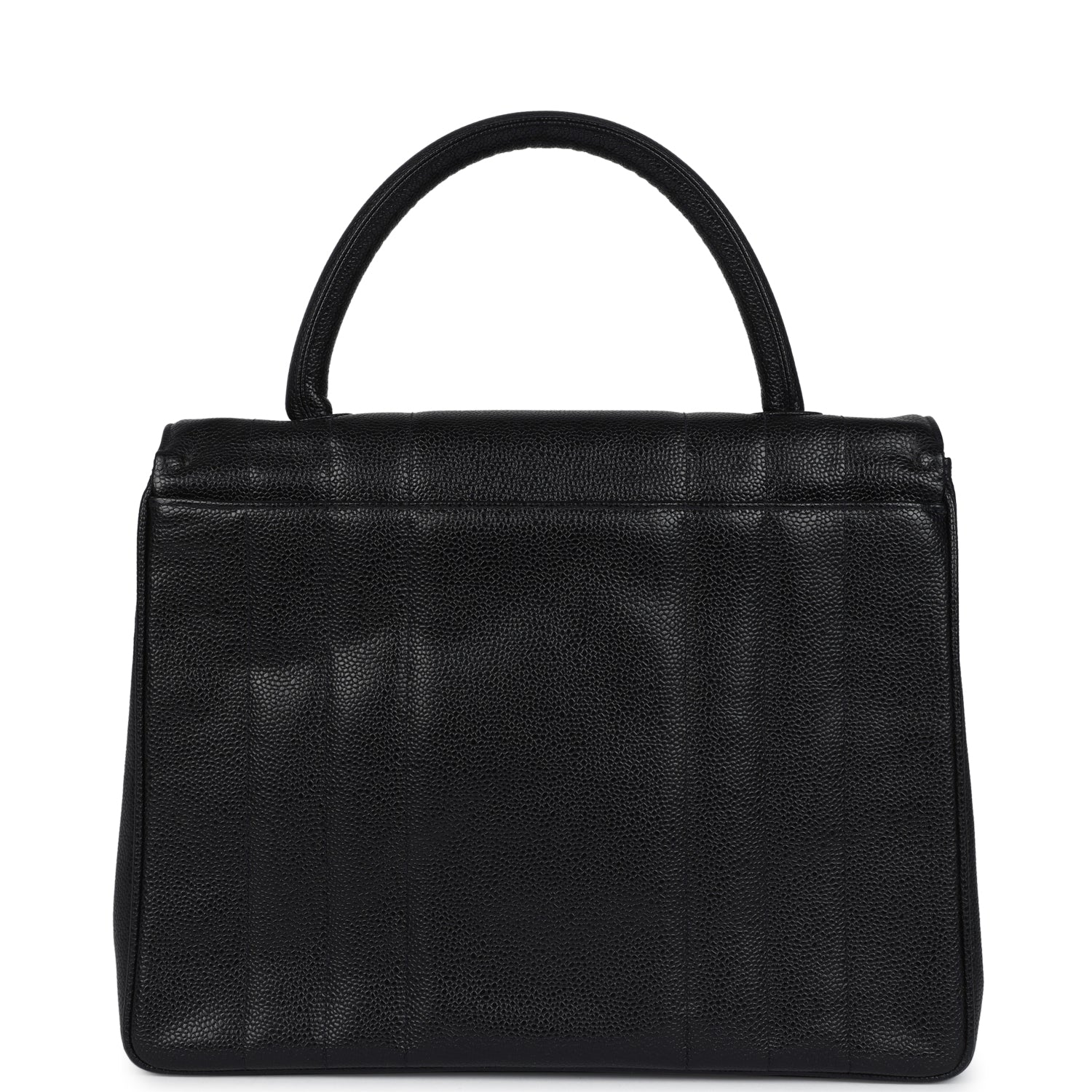   Chanel Vertical Stripe Kelly Flap Bag Black Caviar Gold Hardware