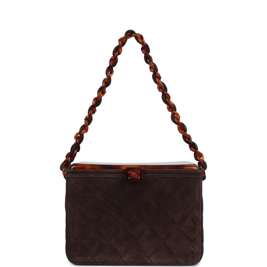   Chanel Vanity Box Bag Brown Suede and Tortoiseshell Bakelite Hardware