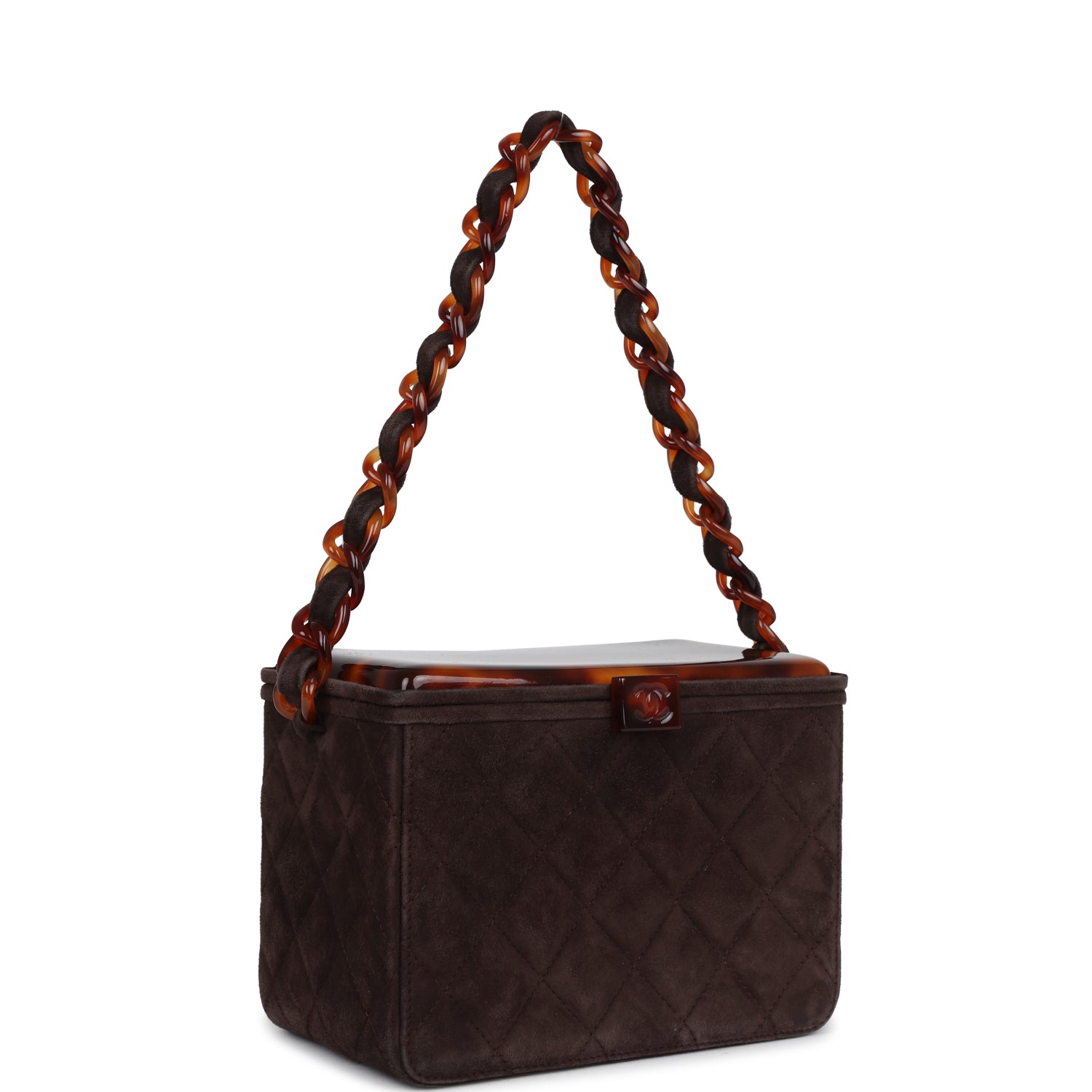   Chanel Vanity Box Bag Brown Suede and Tortoiseshell Bakelite Hardware