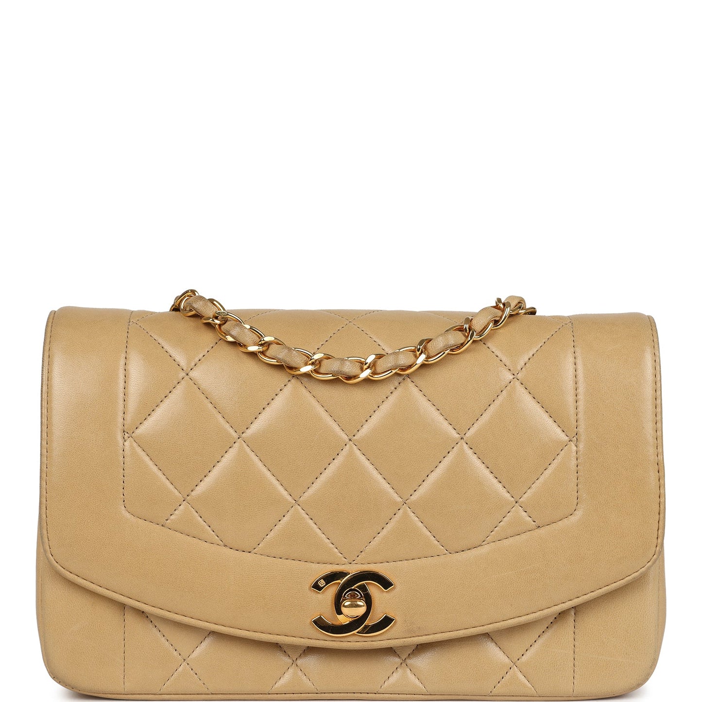  Chanel Small Diana Flap Bag Beige Lambskin Gold Hardware