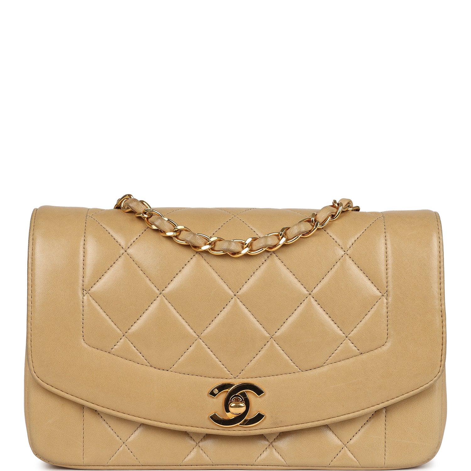   Chanel Small Diana Flap Bag Beige Lambskin Gold Hardware