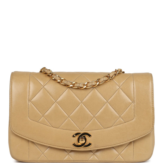  Chanel Small Diana Flap Bag Beige Lambskin Gold Hardware