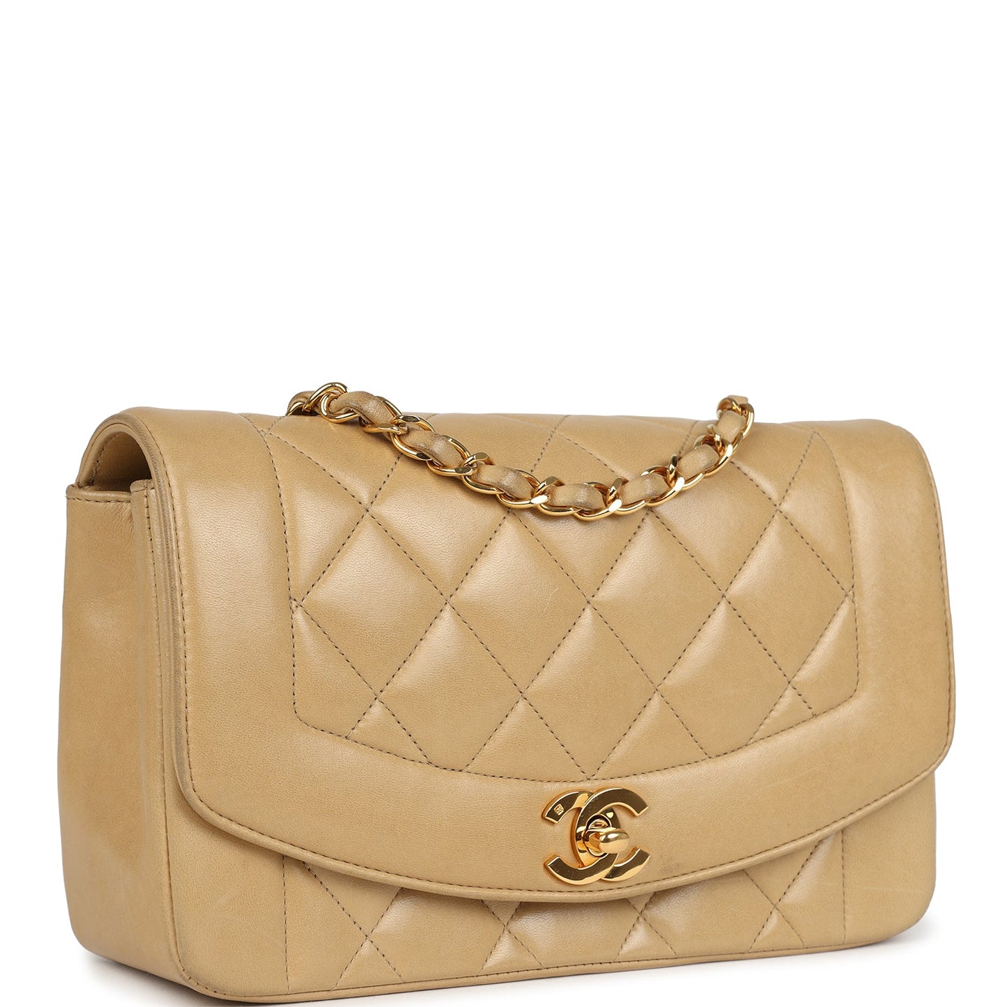   Chanel Small Diana Flap Bag Beige Lambskin Gold Hardware