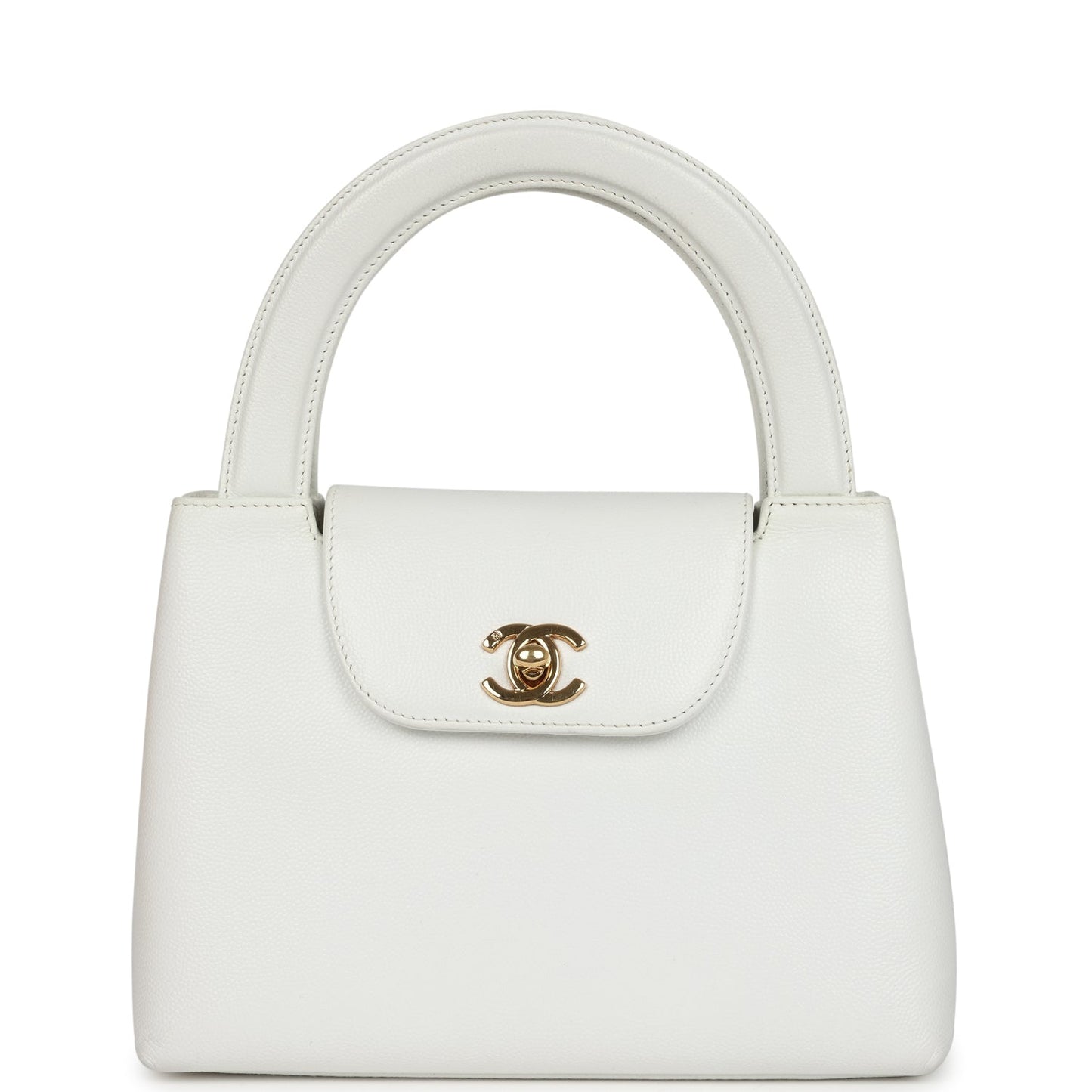   Chanel Small Kelly White Caviar Gold Hardware