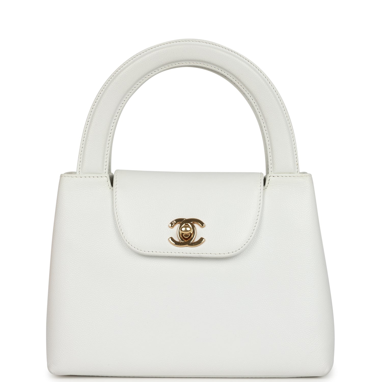   Chanel Small Kelly White Caviar Gold Hardware