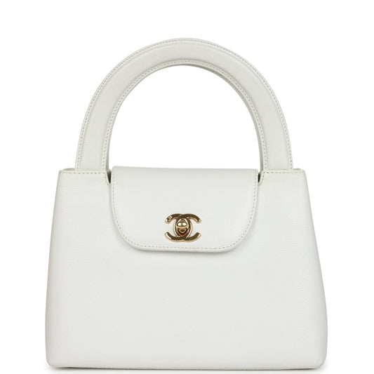   Chanel Small Kelly White Caviar Gold Hardware