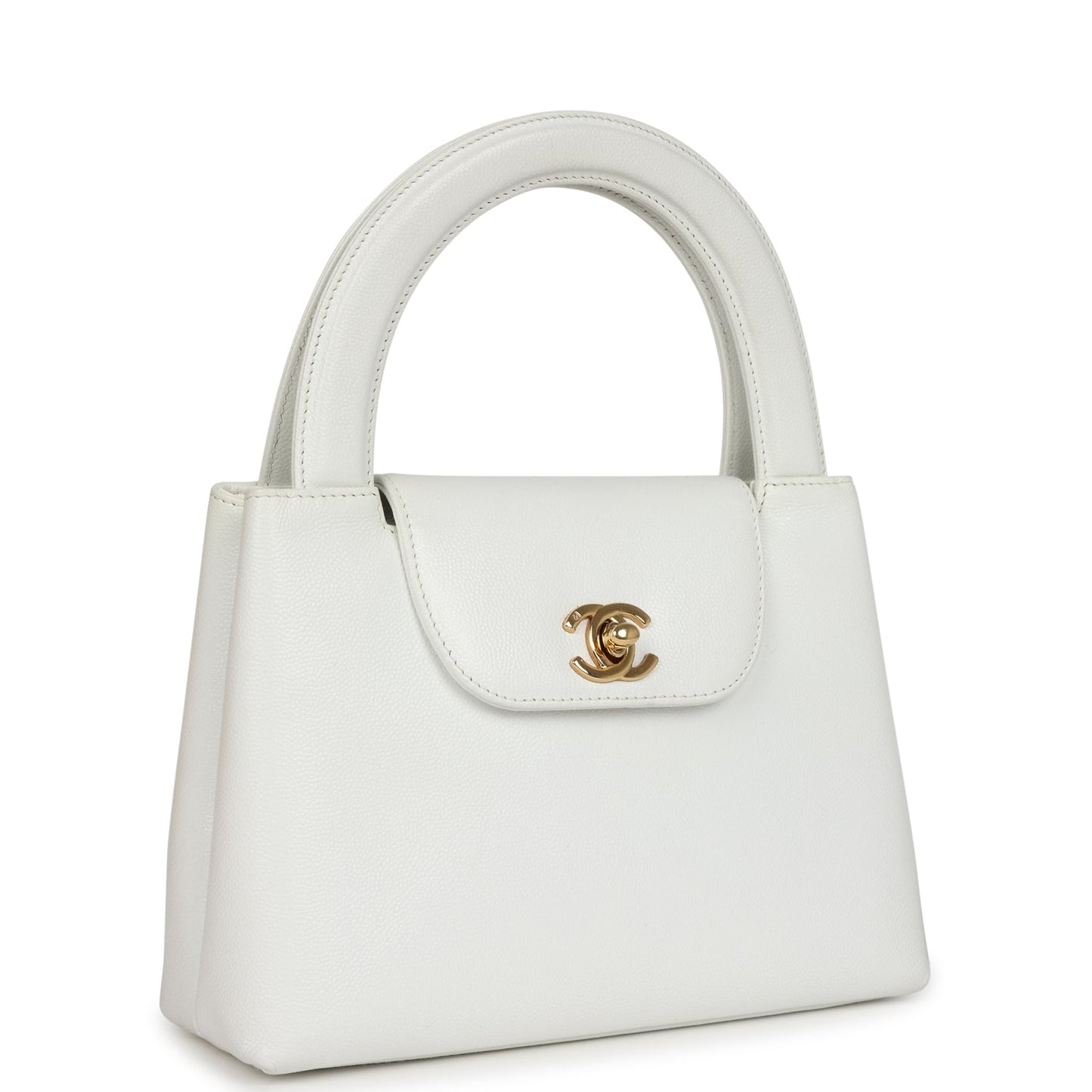   Chanel Small Kelly White Caviar Gold Hardware